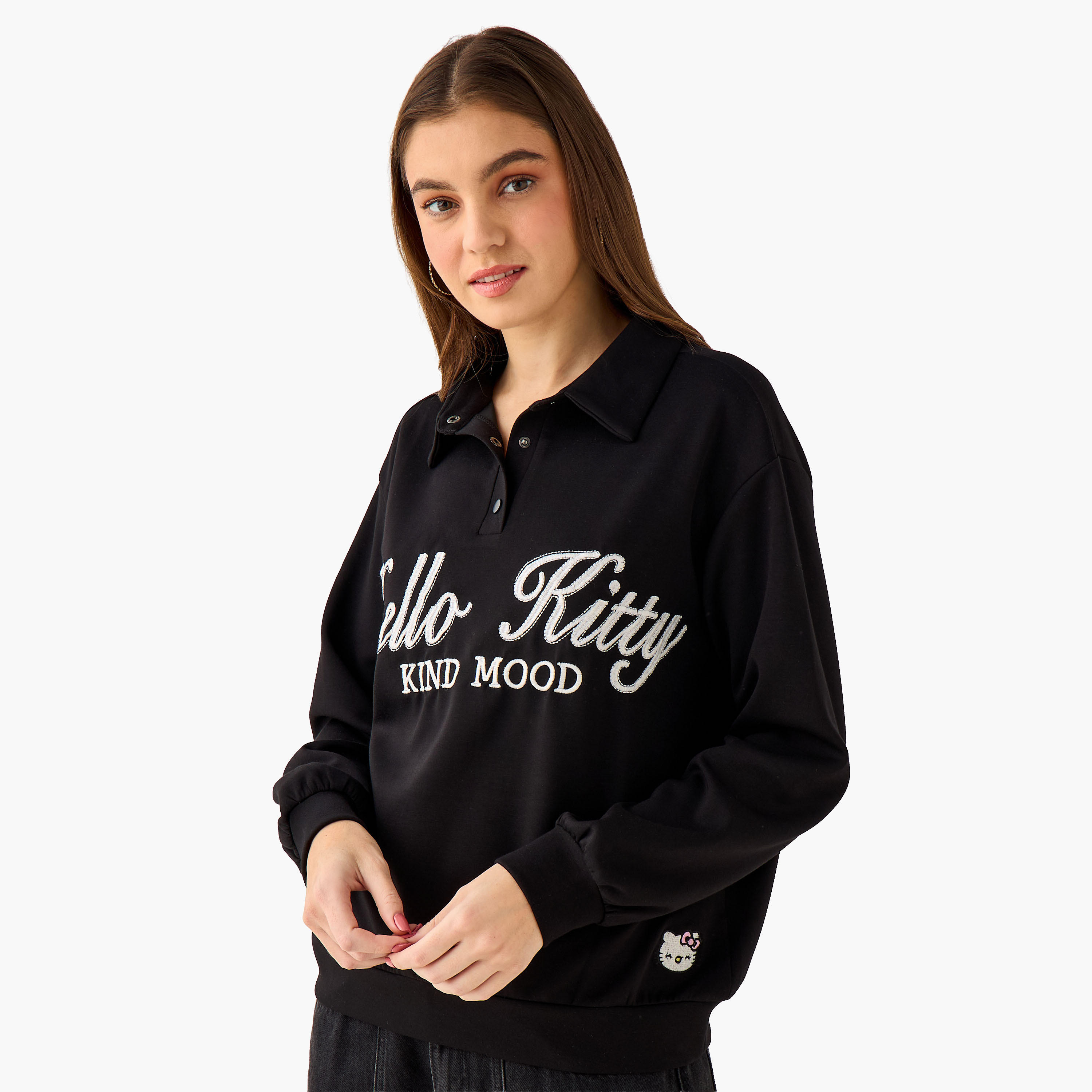 Hello Kitty Sweatshirt with Polo Collar-women-winterwear-hoodiesandsweatshirts-sweatshirts-image-2