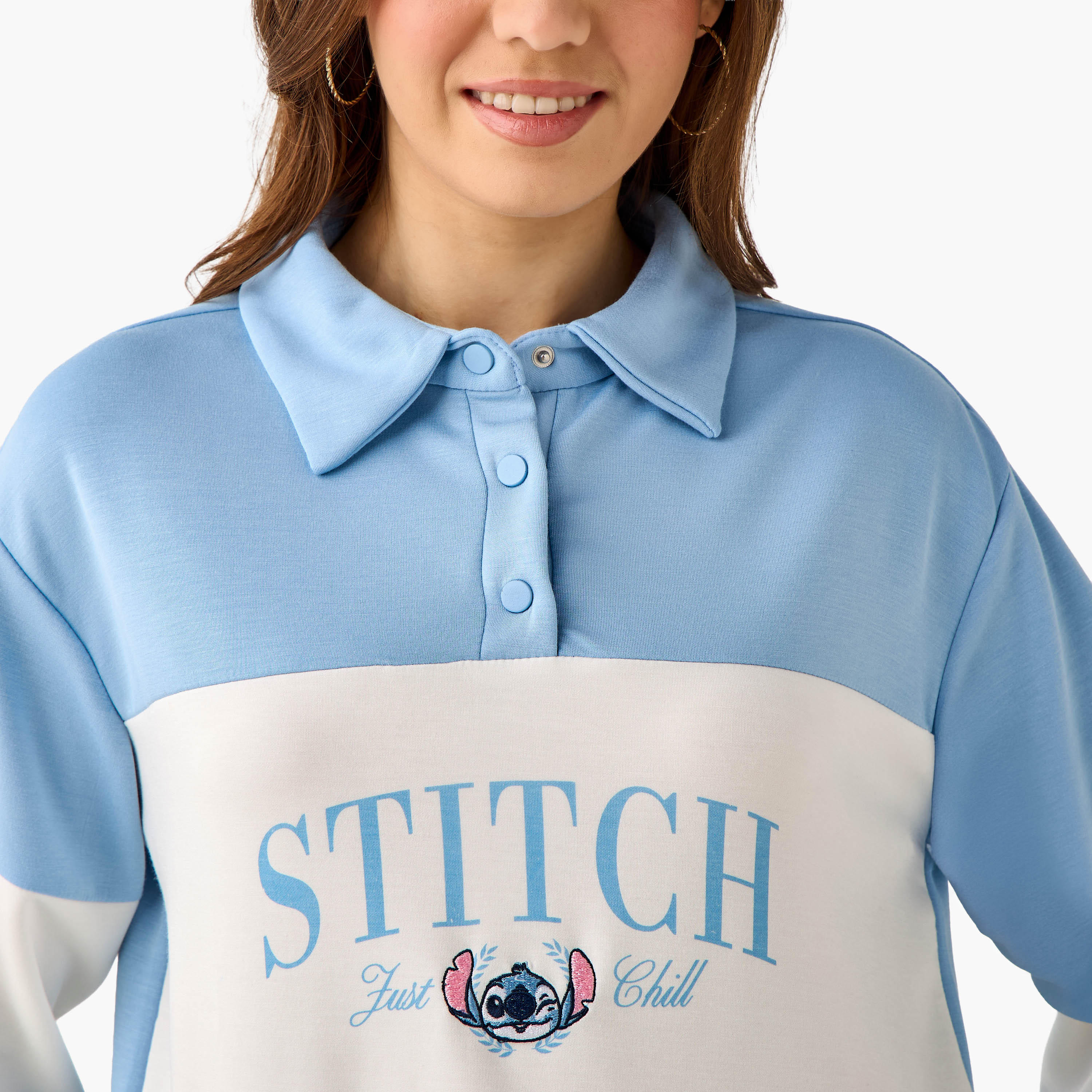 Lilo and Stitch Relaxed Fit Sweatshirt with Polo Collar-women-winterwear-hoodiesandsweatshirts-sweatshirts-image-5
