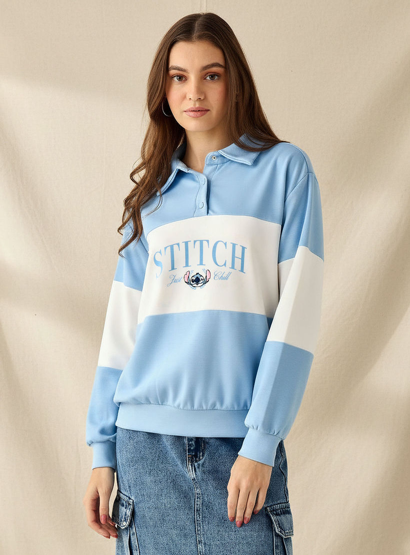 Lilo and Stitch Relaxed Fit Sweatshirt with Polo Collar-women-winterwear-hoodiesandsweatshirts-sweatshirts-image-1