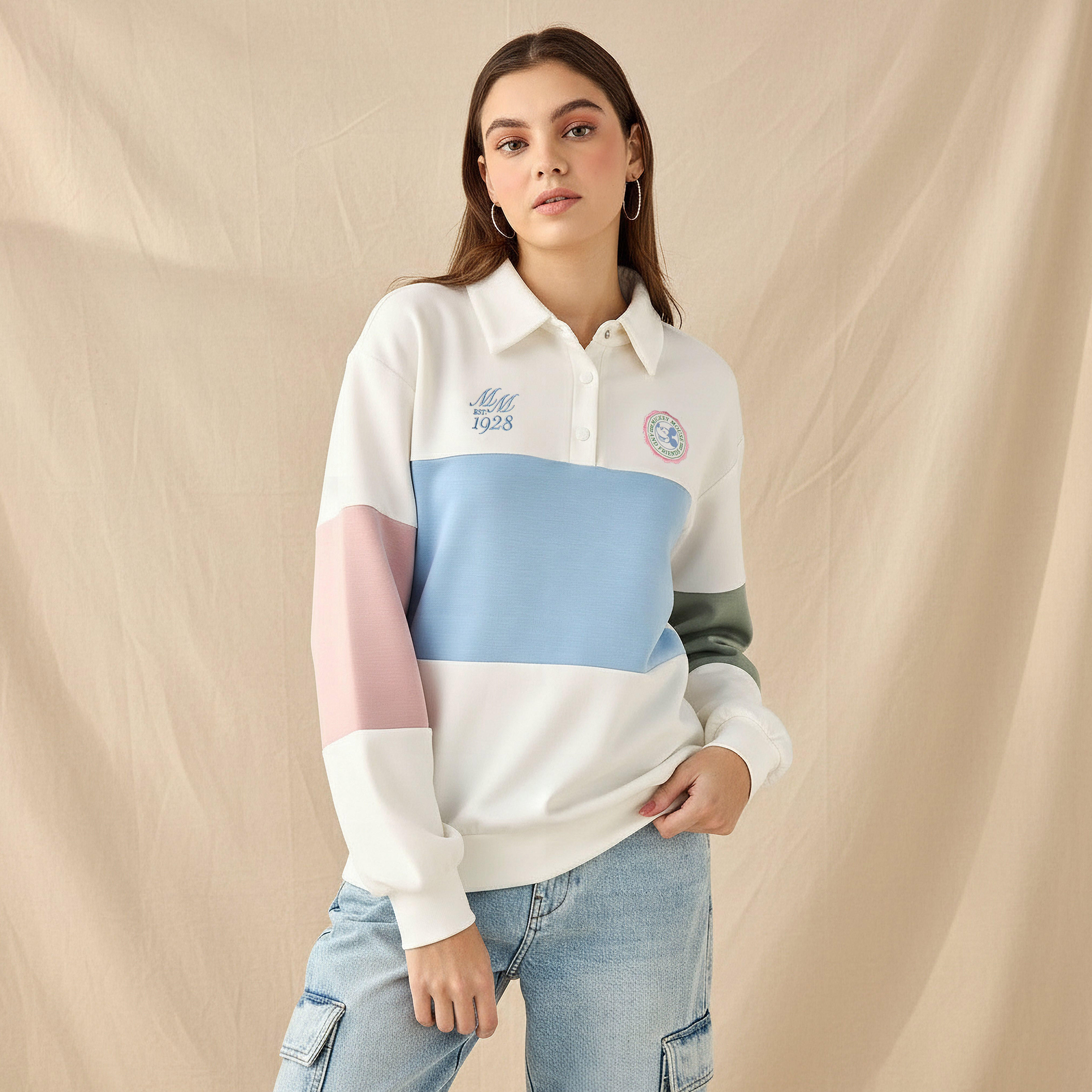 Mickey Mouse Sweatshirt with Polo Collar-women-winterwear-hoodiesandsweatshirts-sweatshirts-image-1