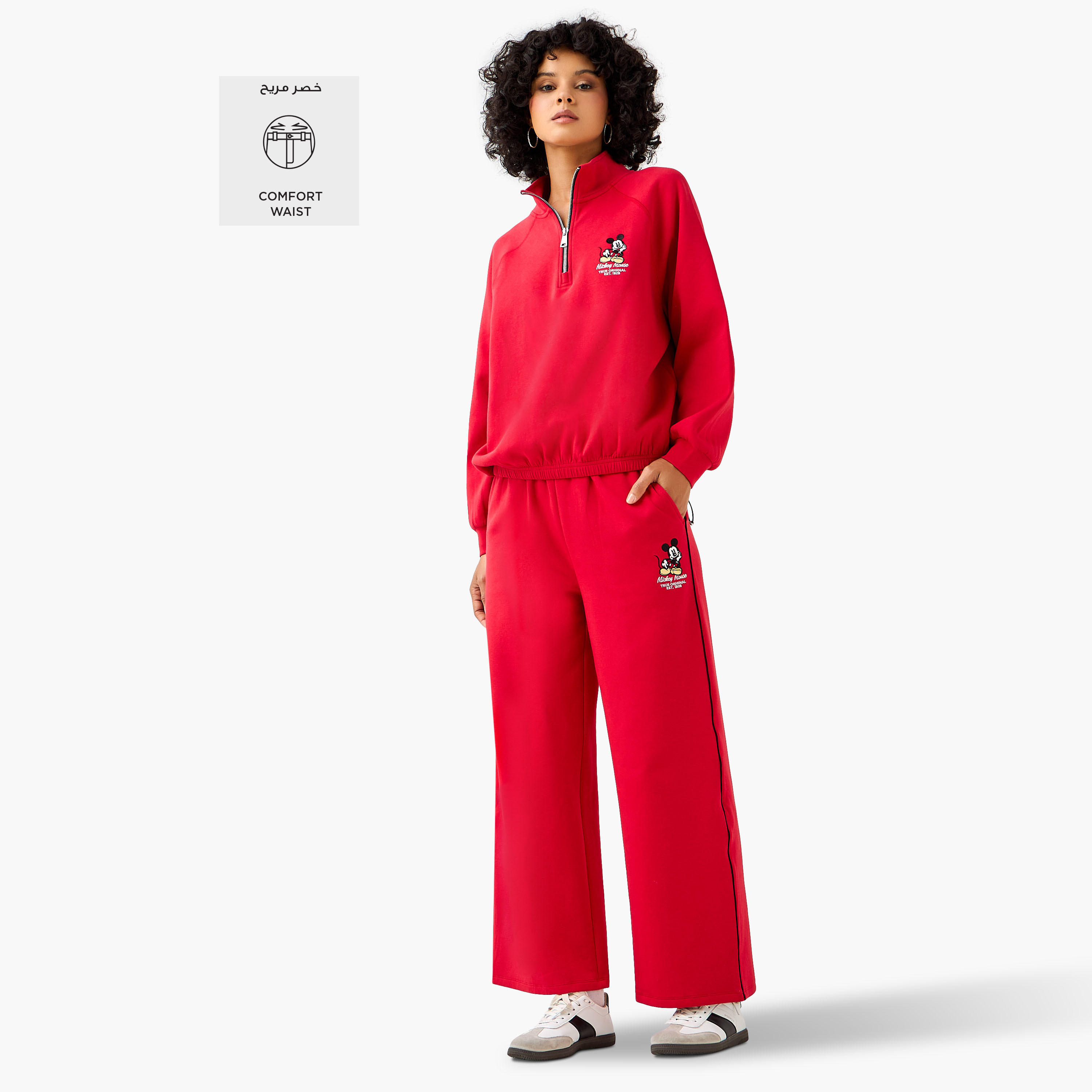Mid-Rise Cotton Trousers with Mickey Mouse Embroidery-women-clothing-coordsets-image-3