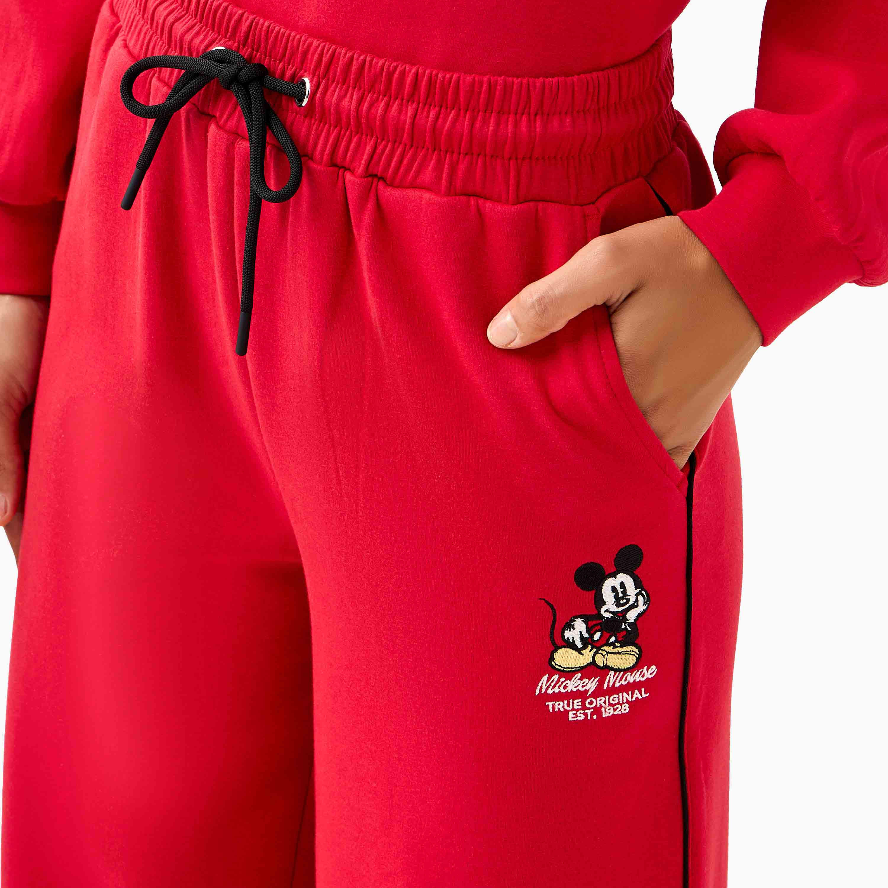 Mid-Rise Cotton Trousers with Mickey Mouse Embroidery-women-clothing-coordsets-image-5