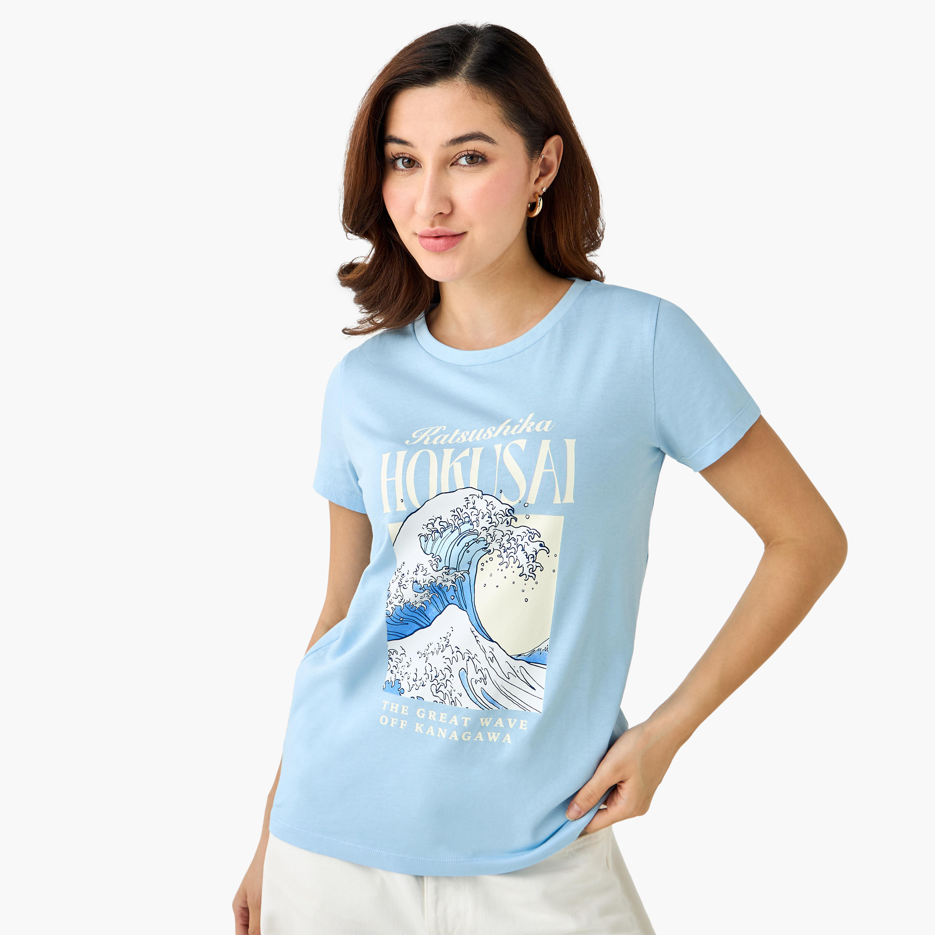 Katsushika Hokusai Anime Cotton T-shirt-women-clothing-tshirts-image-2