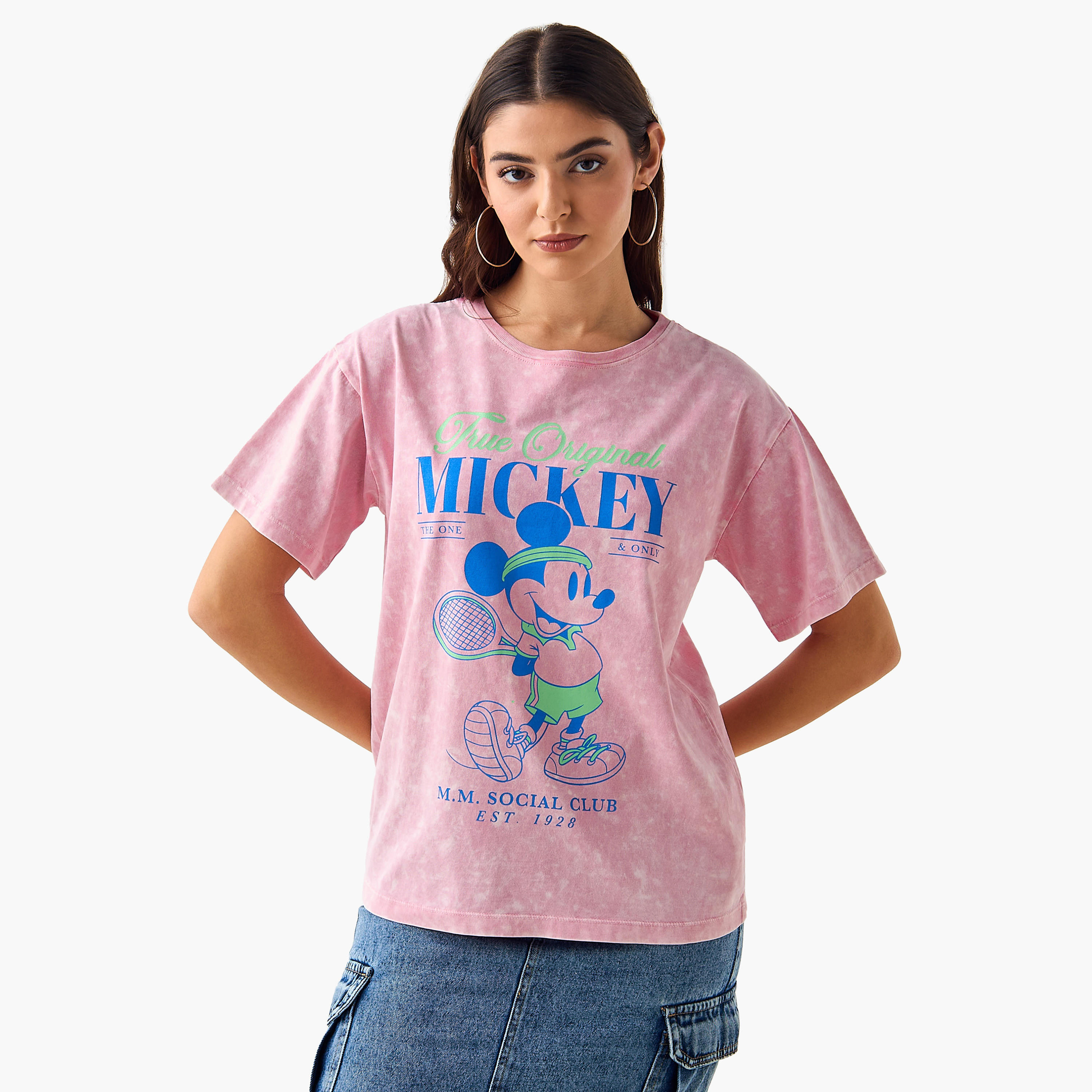تيشيرت قطن فضفاض بطبعات ميكي ماوس-women-clothing-tshirts-image-5