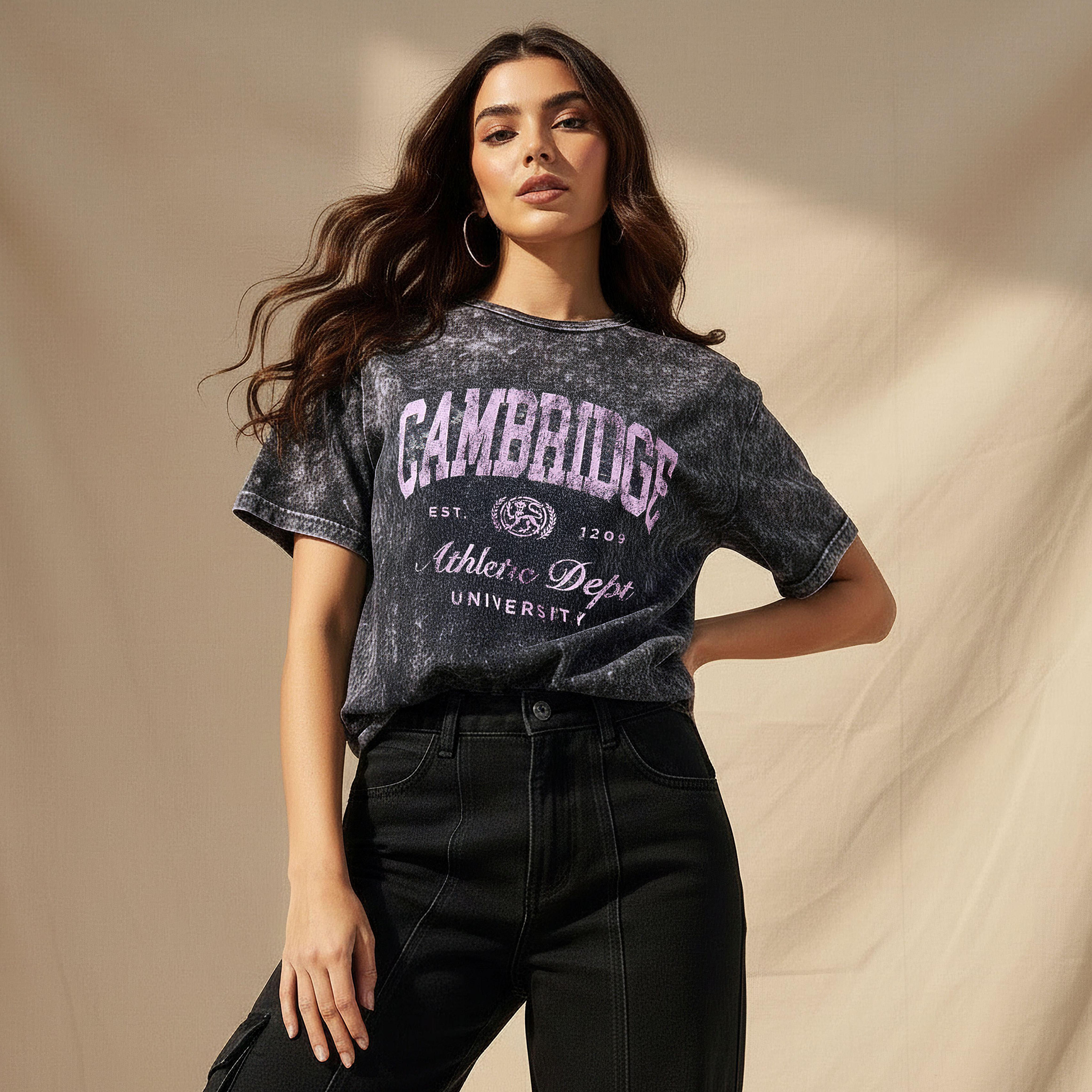 Oversized Cotton T-shirt with Cambridge University Print-women-clothing-tshirts-image-1
