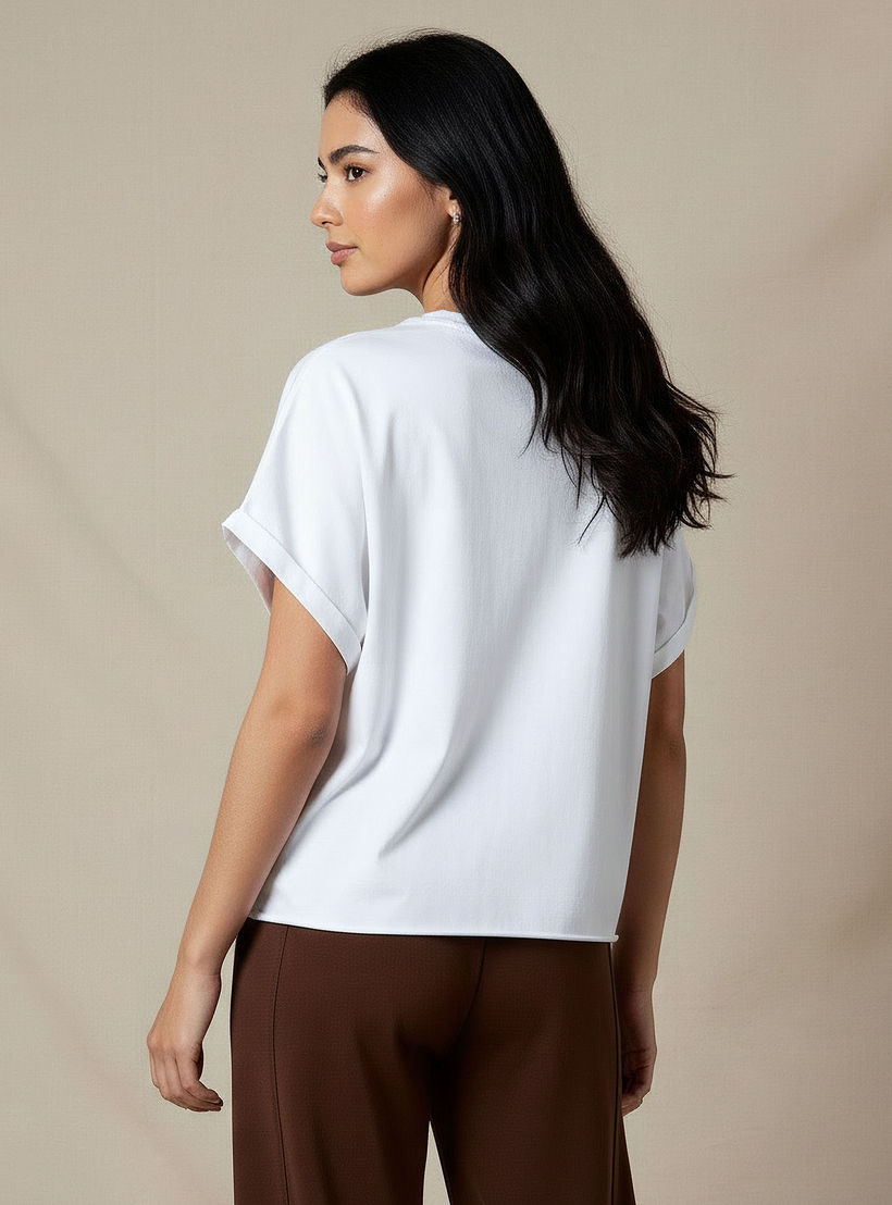 T-shirt with Peanuts Embroidery and Turn-Up Sleeves-women-clothing-tshirts-image-3