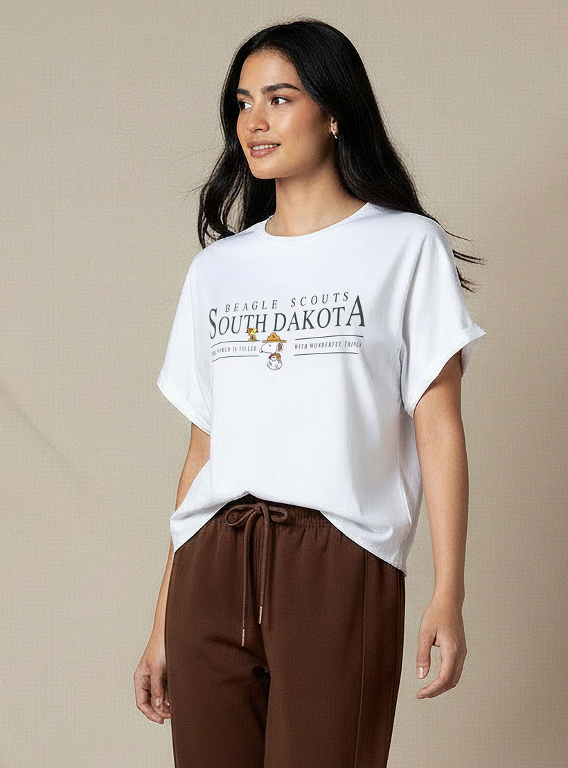 T-shirt with Peanuts Embroidery and Turn-Up Sleeves-women-clothing-tshirts-image-5