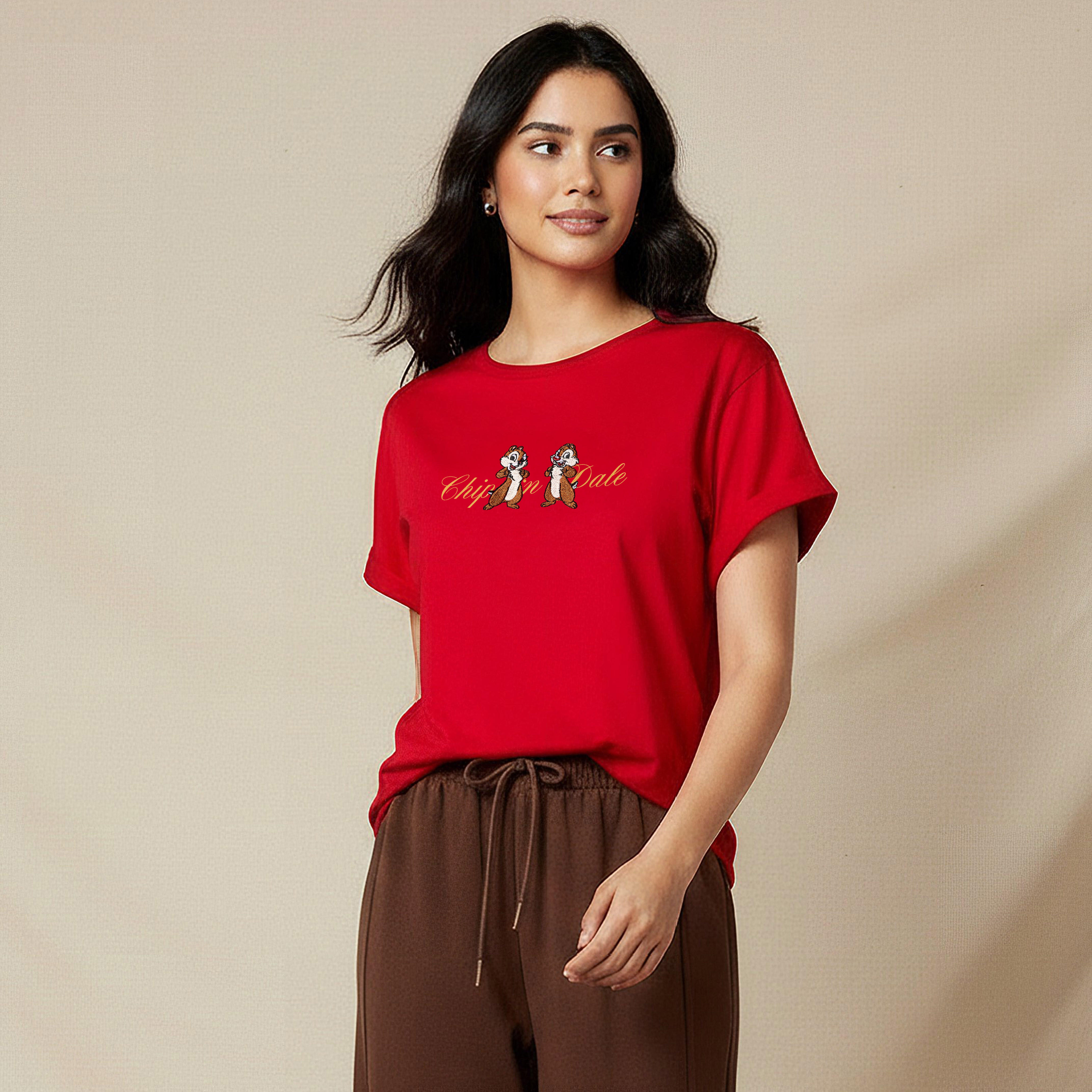 T-shirt with Chip 'n' Dale Embroidery-women-clothing-tshirts-image-1