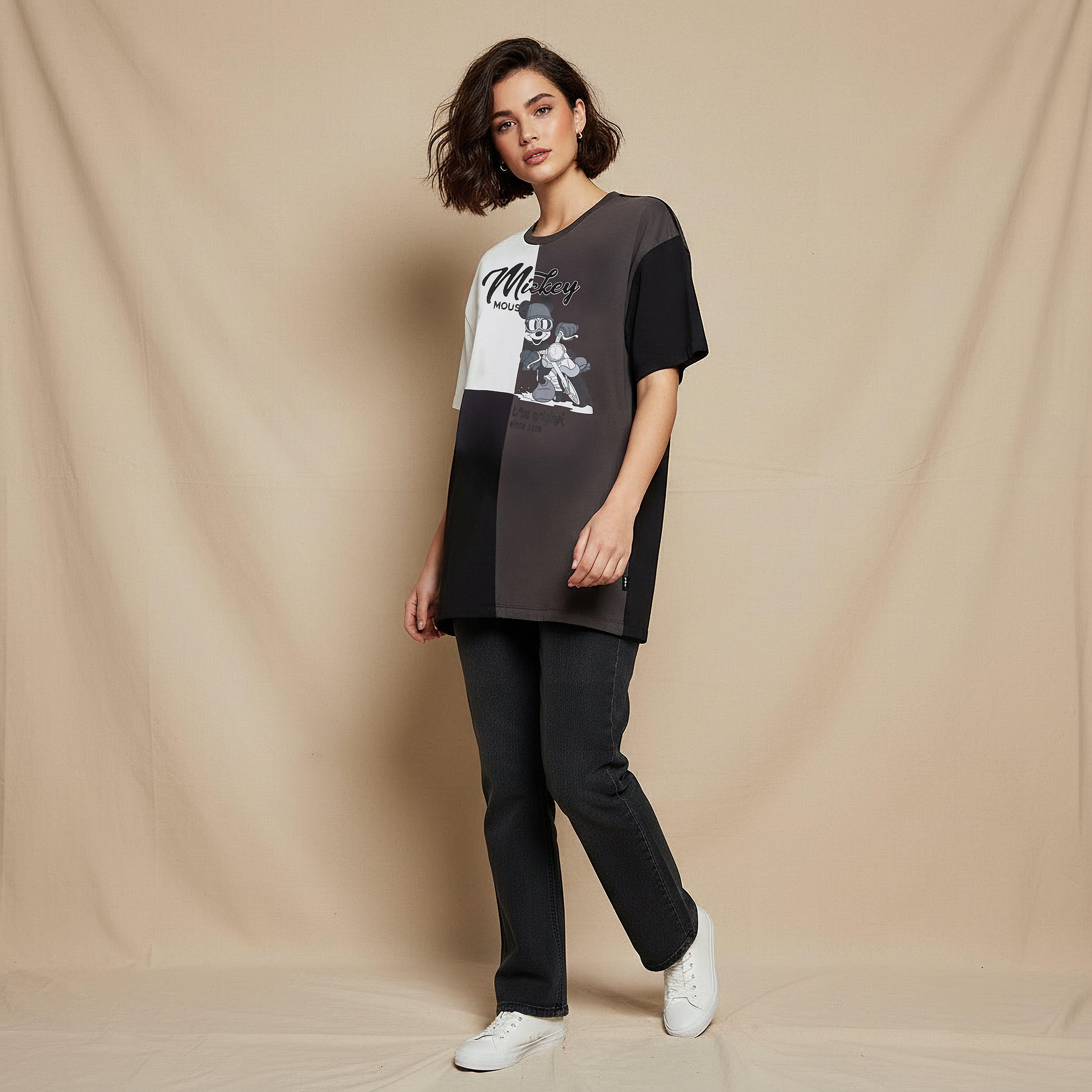 Mickey Mouse Print Loose Fit T-shirt-women-clothing-tshirts-image-3