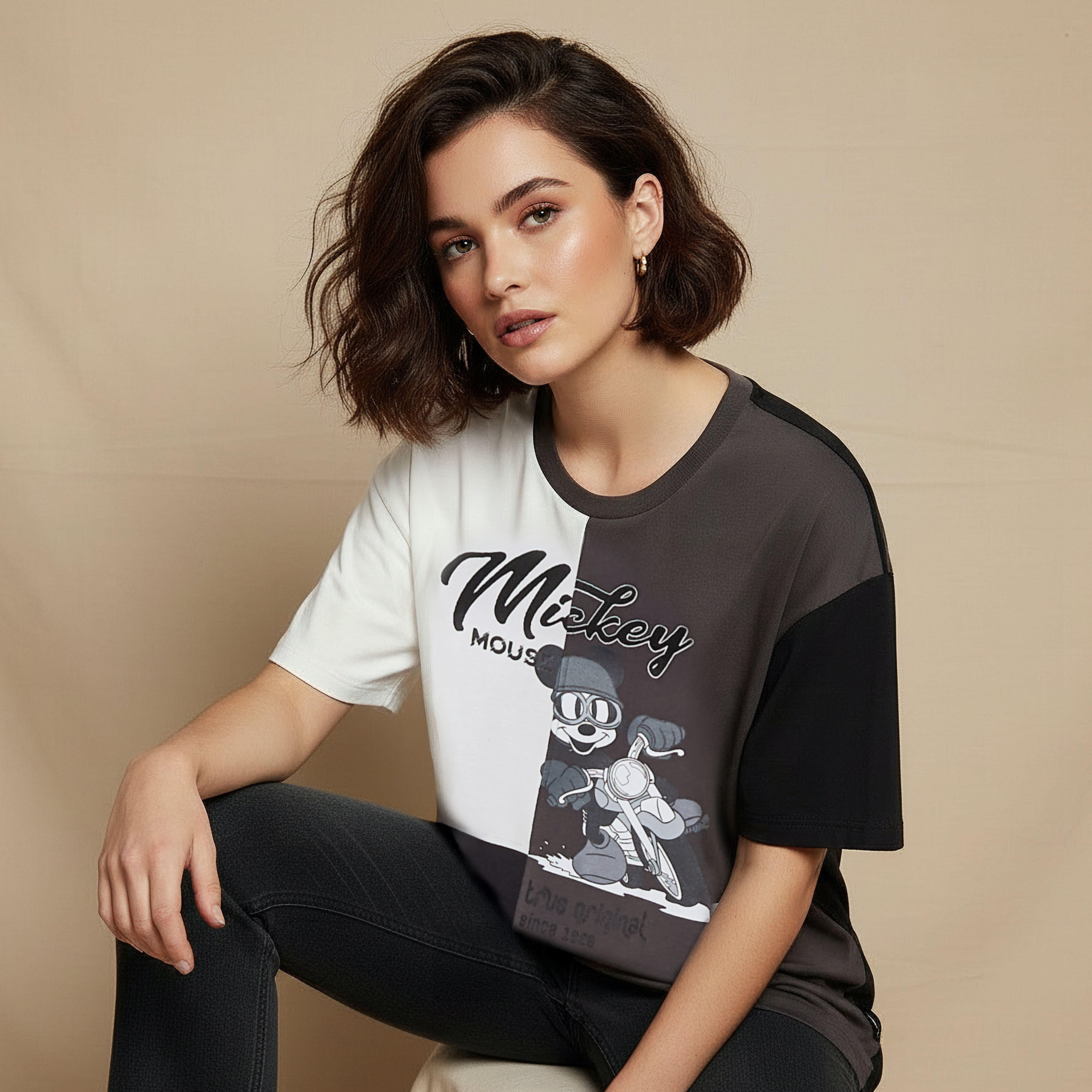 Mickey Mouse Print Loose Fit T-shirt-women-clothing-tshirts-image-5