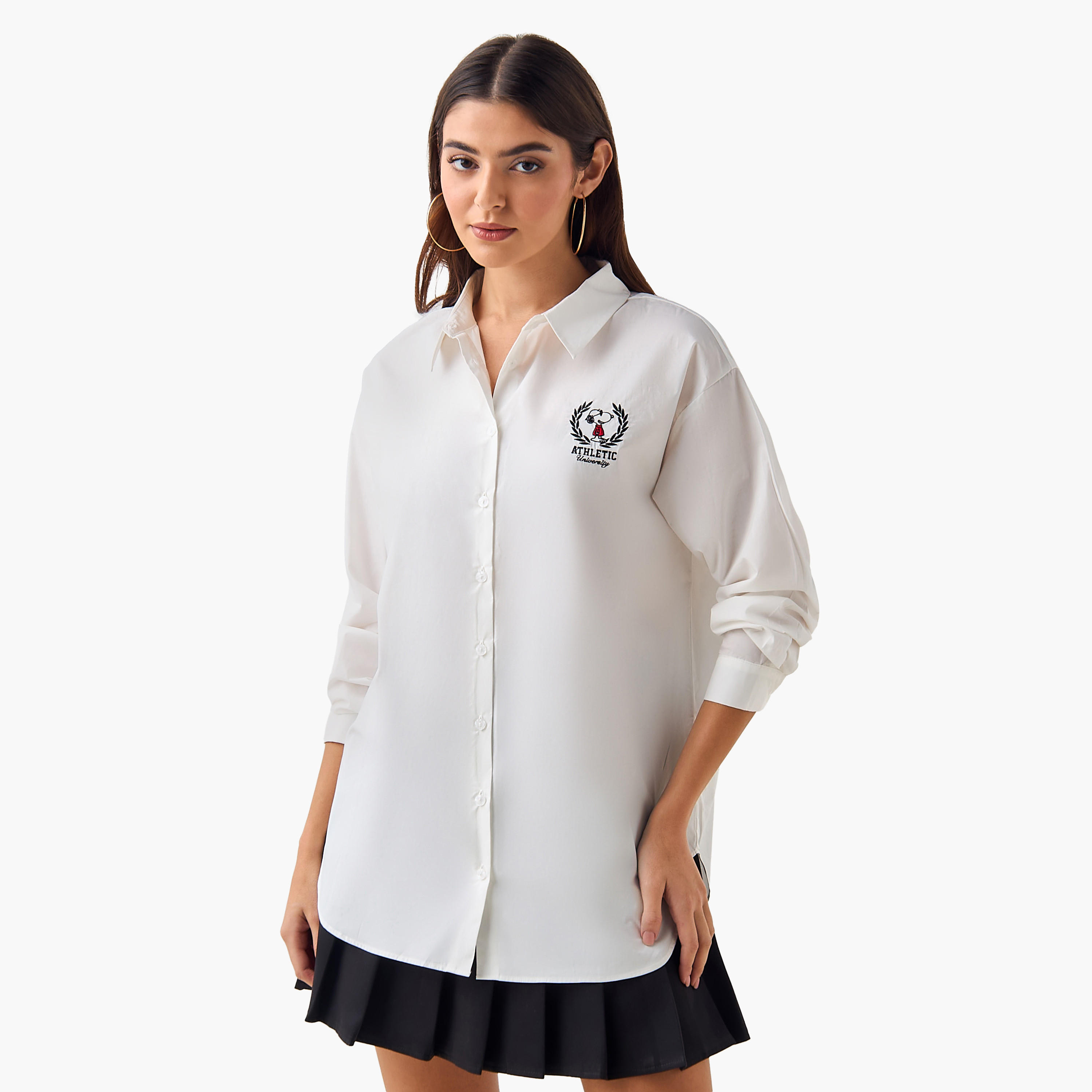 Snoopy Cotton Shirt with High-Low Hem-women-clothing-shirtsandblouses-shirts-image-2