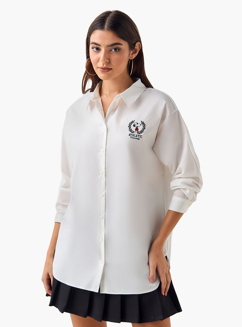 Snoopy Cotton Shirt with High-Low Hem-women-clothing-shirtsandblouses-shirts-image-2
