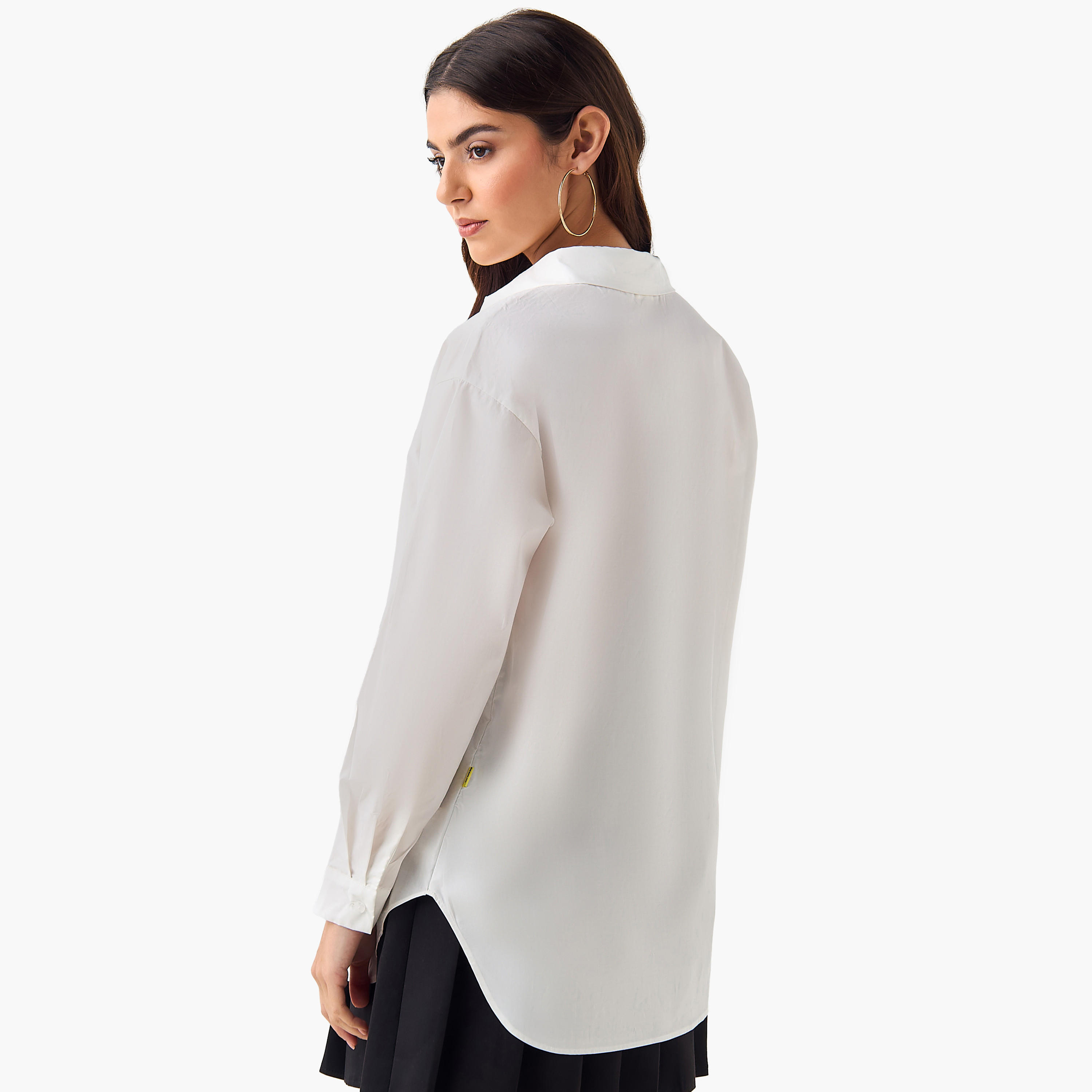 Snoopy Cotton Shirt with High-Low Hem-women-clothing-shirtsandblouses-shirts-image-4
