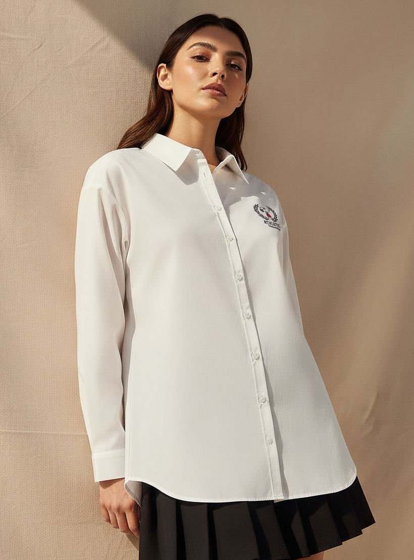 Snoopy Cotton Shirt with High-Low Hem-women-clothing-shirtsandblouses-shirts-image-1
