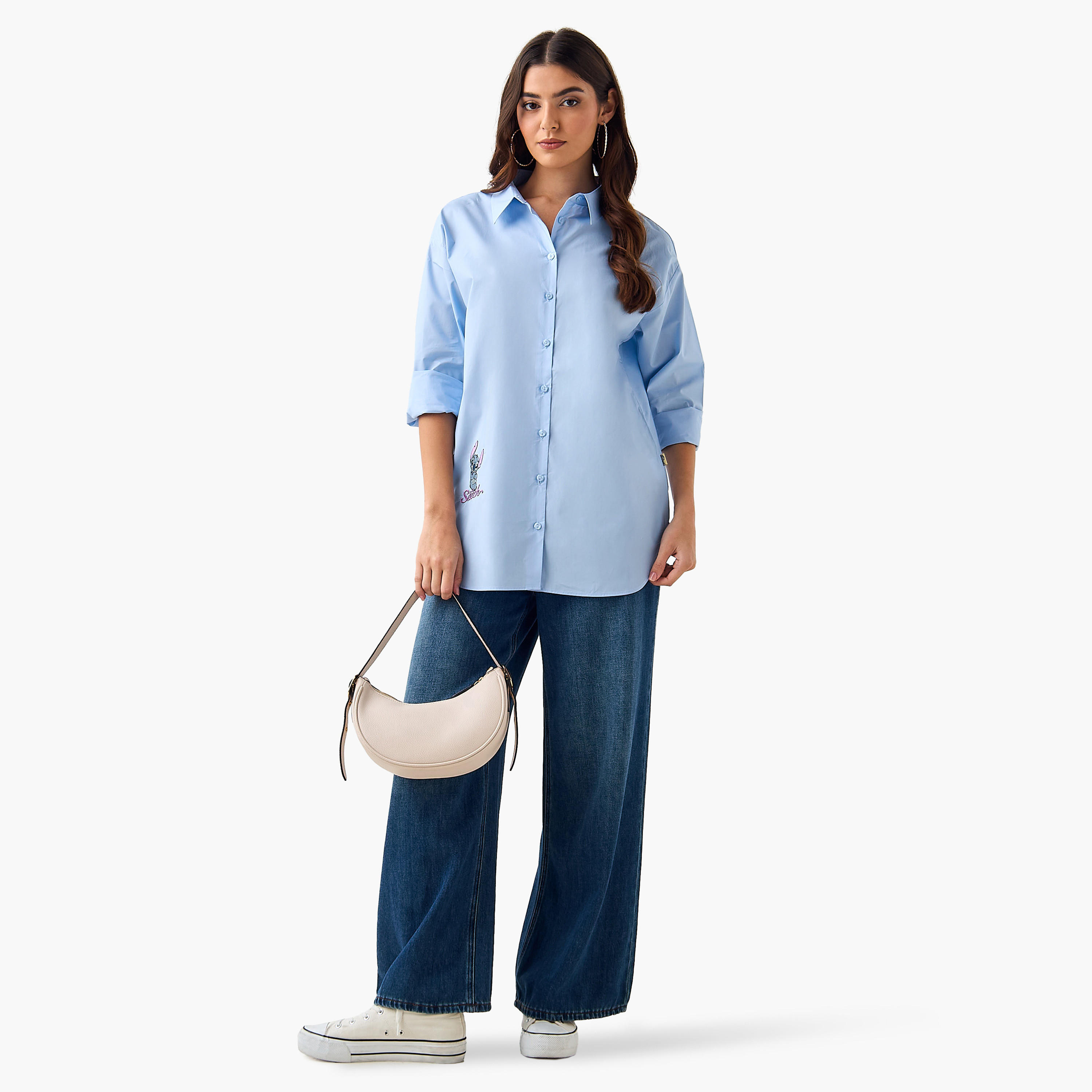 قميص قطني بطبعة ليلو وستيتش بحافة عالية ومنخفضة-women-clothing-shirtsandblouses-shirts-image-3