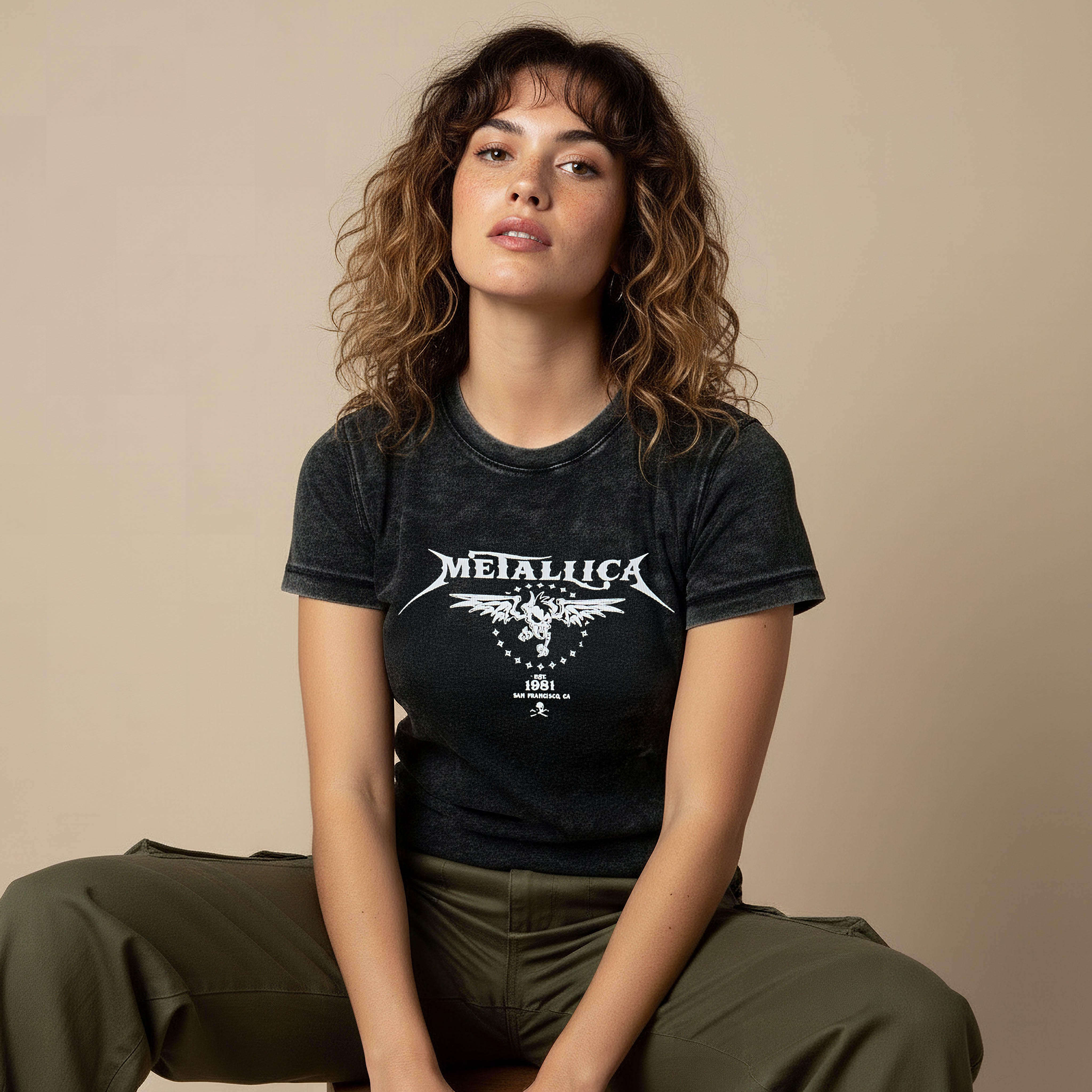 Cotton T-shirt with Metallica Print-women-clothing-tshirts-image-5