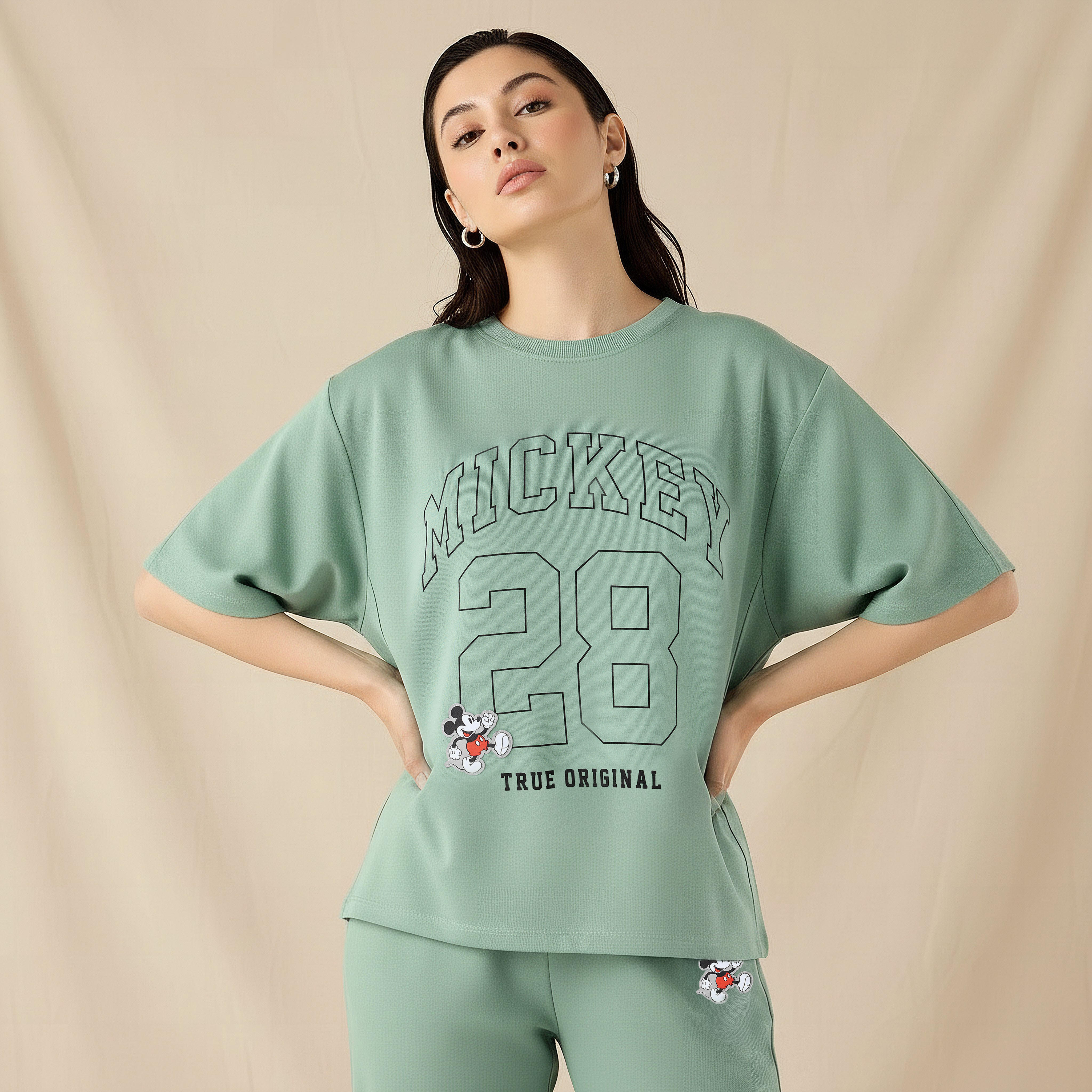 T-shirt with Mickey Mouse Print with Applique Detail-women-clothing-tshirts-image-1
