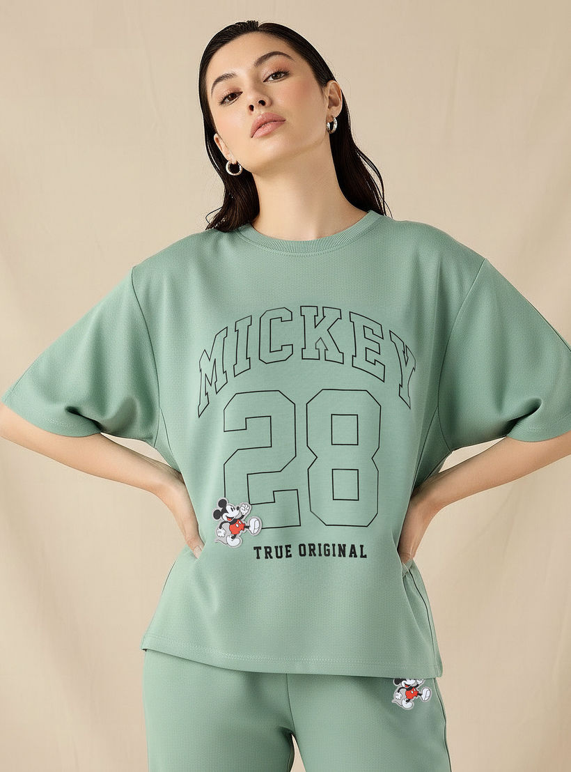 تيشيرت بطبعات ميكي ماوس مع تفاصيل مزخرفة-women-clothing-tshirts-image-1
