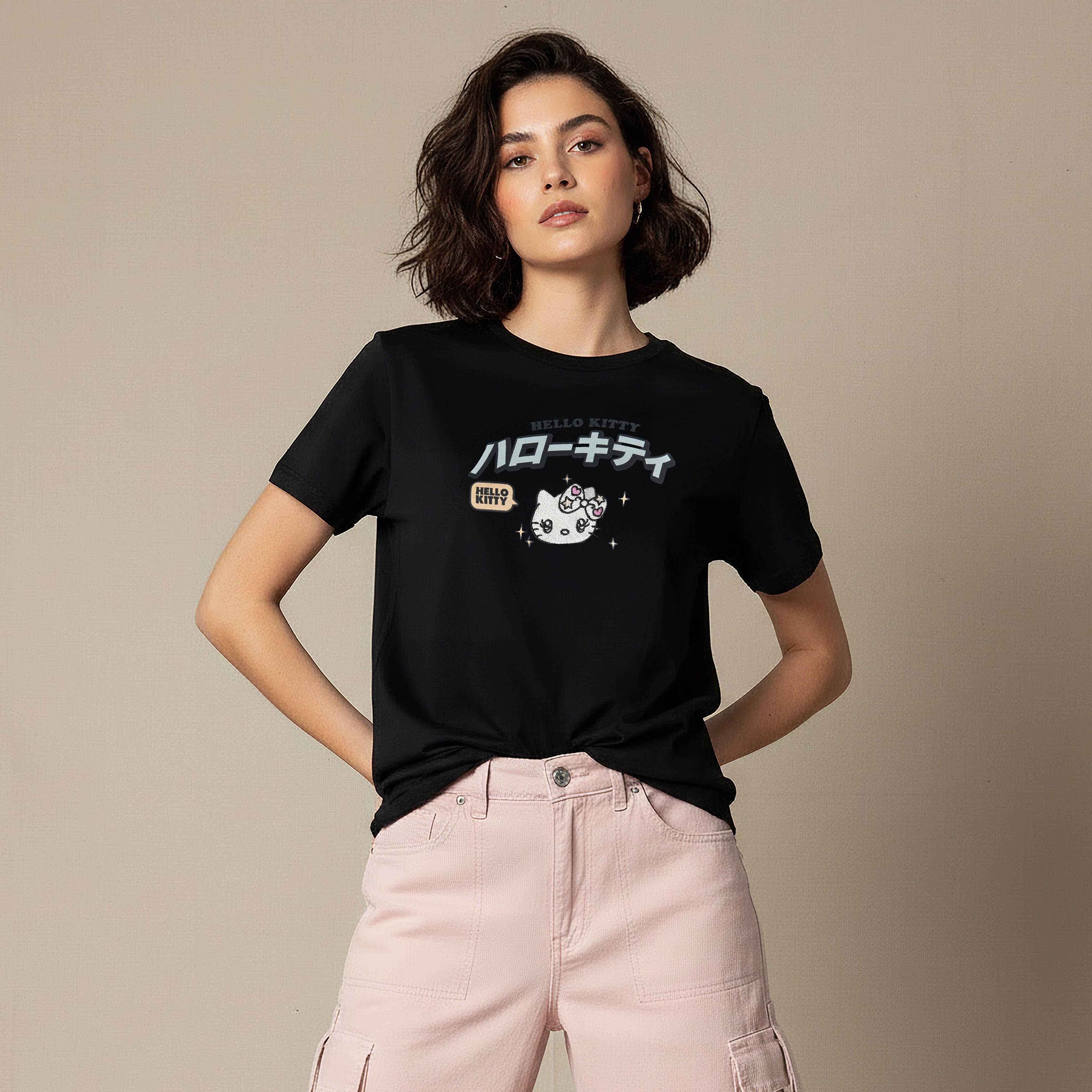 Cotton T-shirt with Hello Kitty Embroidery-women-clothing-tshirts-image-5