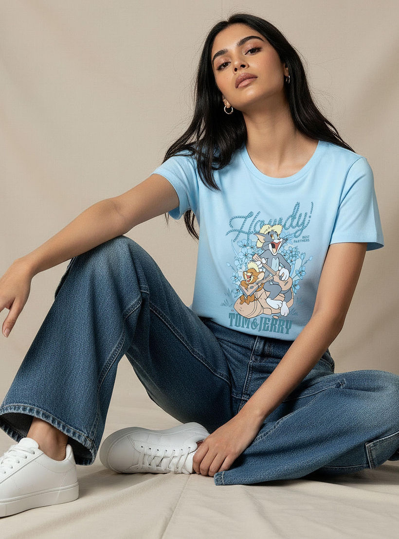 تيشيرت قطن بطبعات توم وجيري-women-clothing-tshirts-image-6