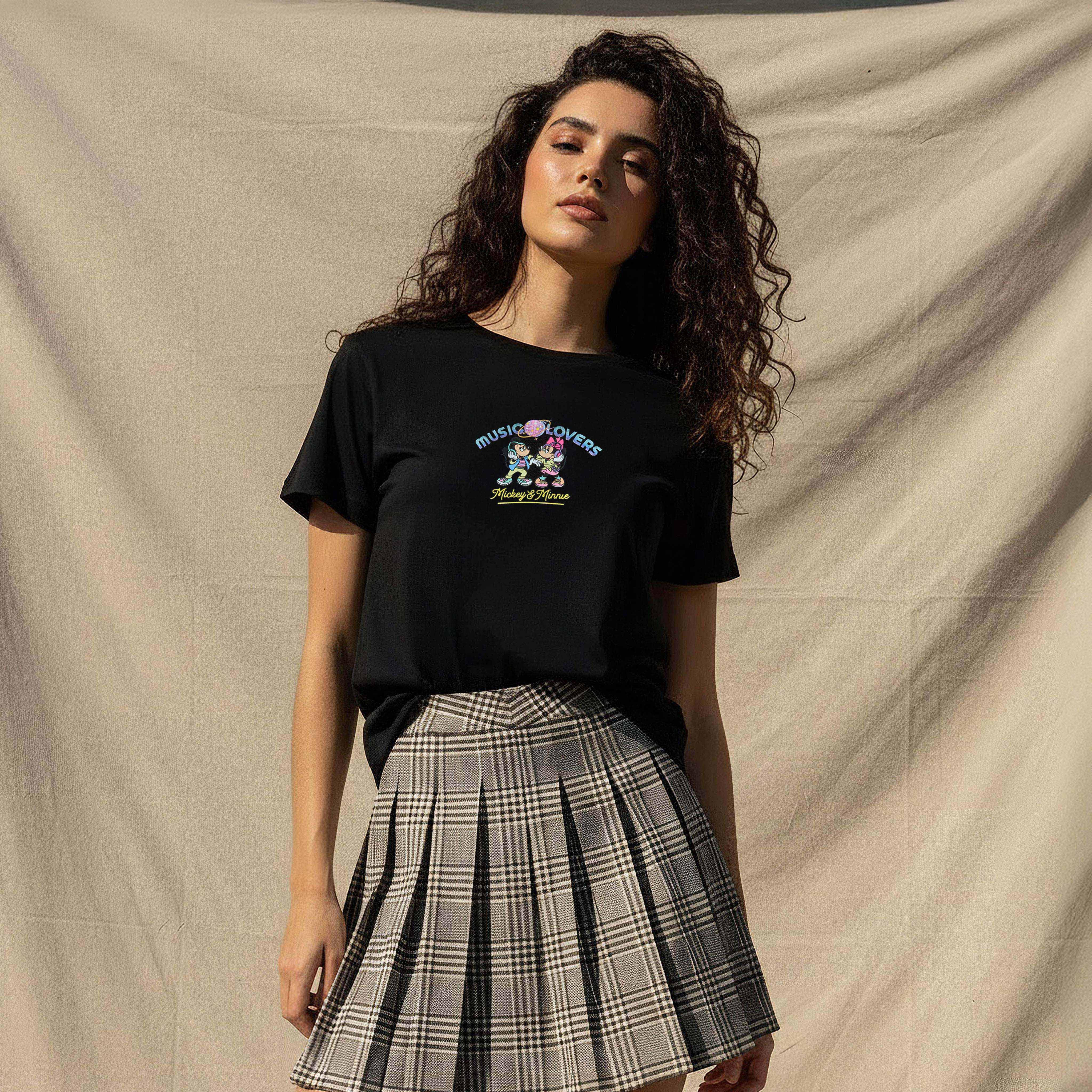 Cotton T-shirt with Mickey and Minnie Mouse Print-women-clothing-tshirts-image-1