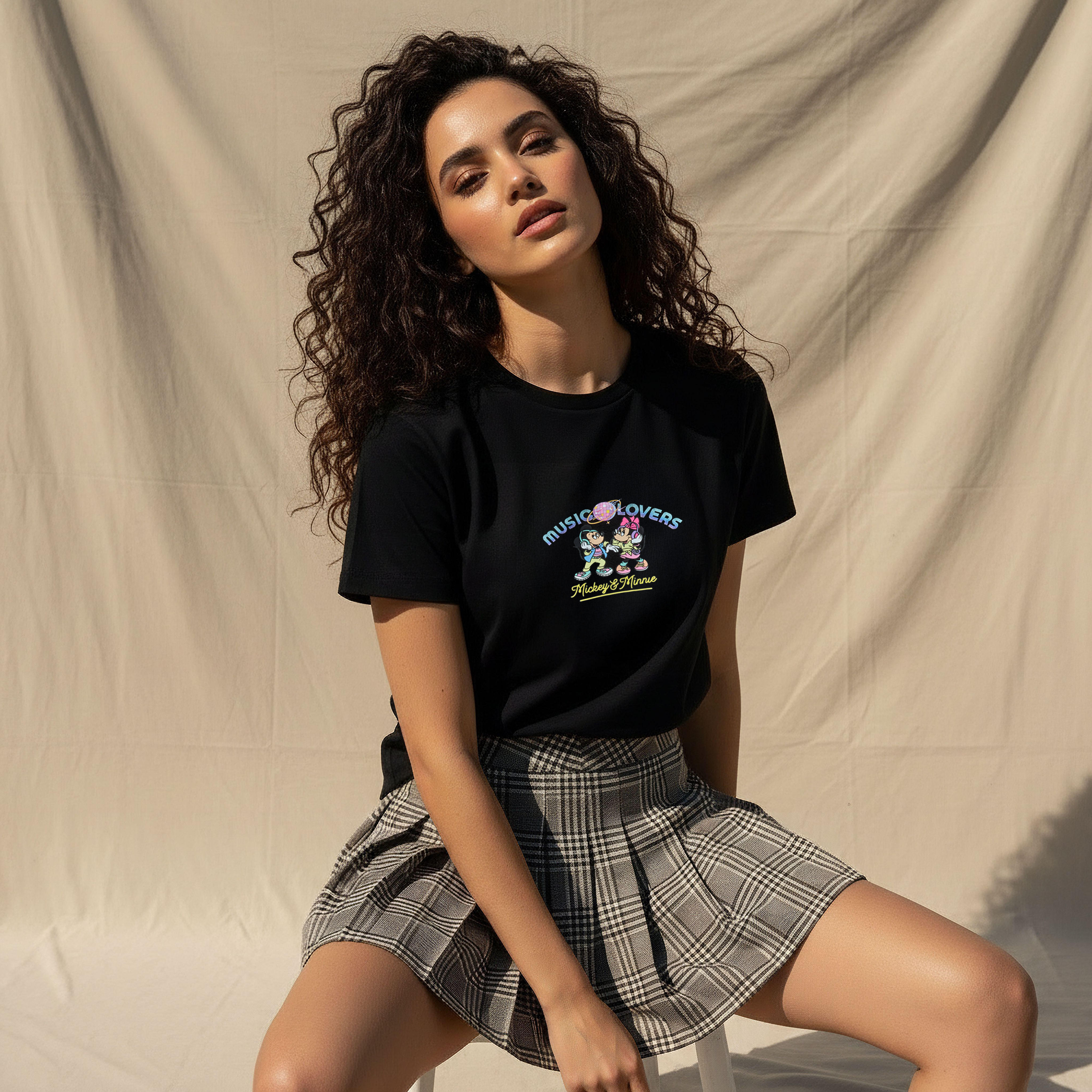 Cotton T-shirt with Mickey and Minnie Mouse Print-women-clothing-tshirts-image-5