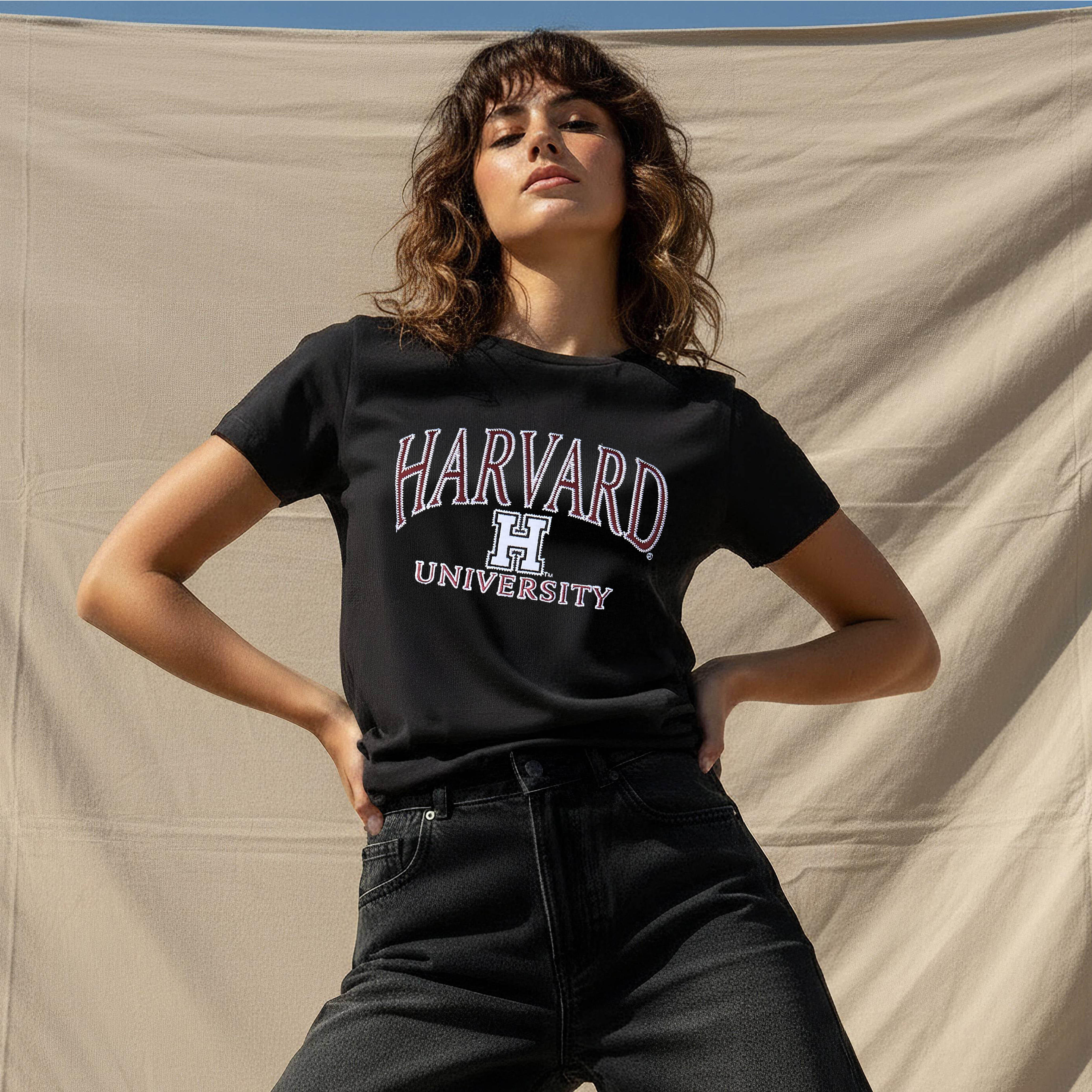 Cotton T-shirt with Harvard University Embroidery-women-clothing-tshirts-image-1