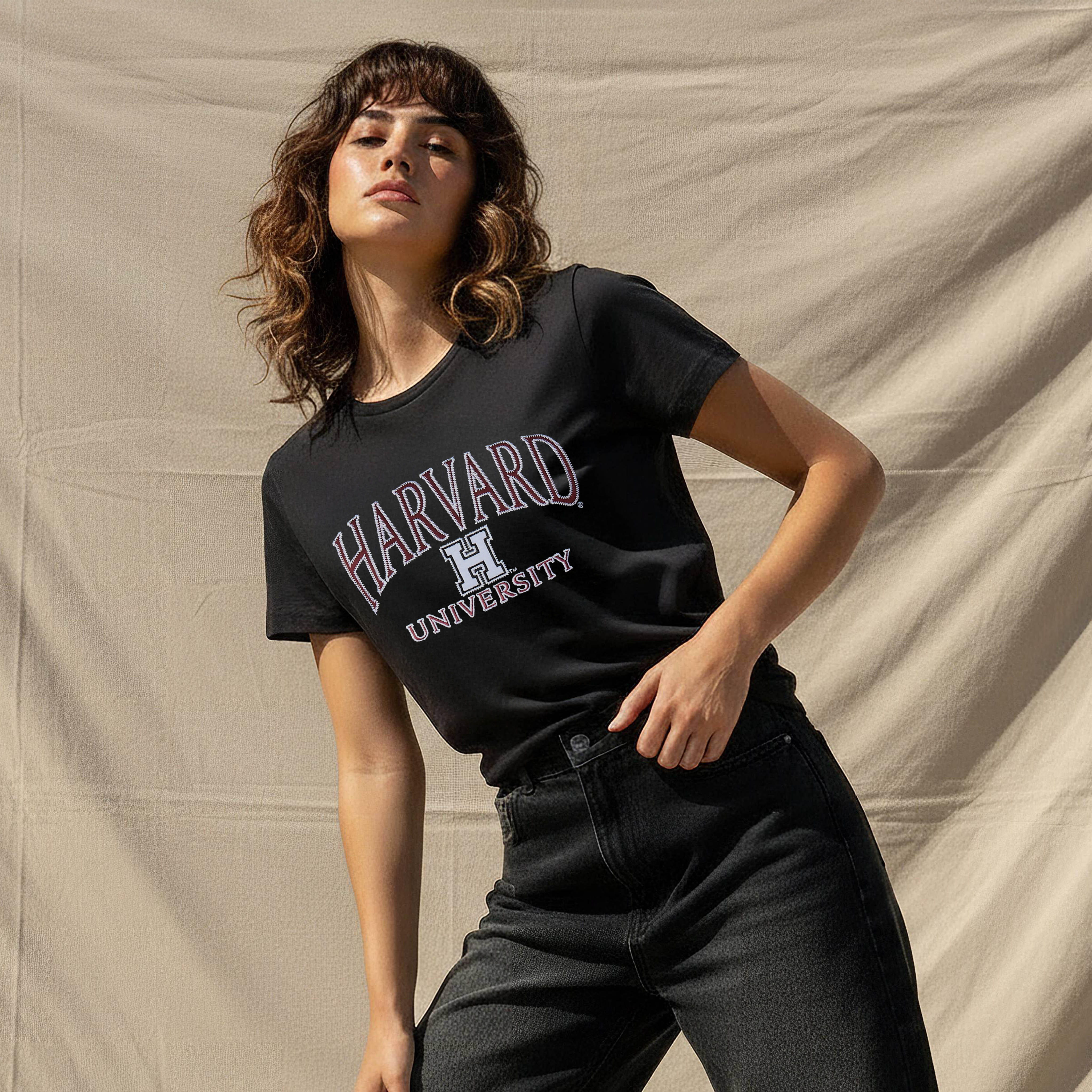 Cotton T-shirt with Harvard University Embroidery-women-clothing-tshirts-image-5