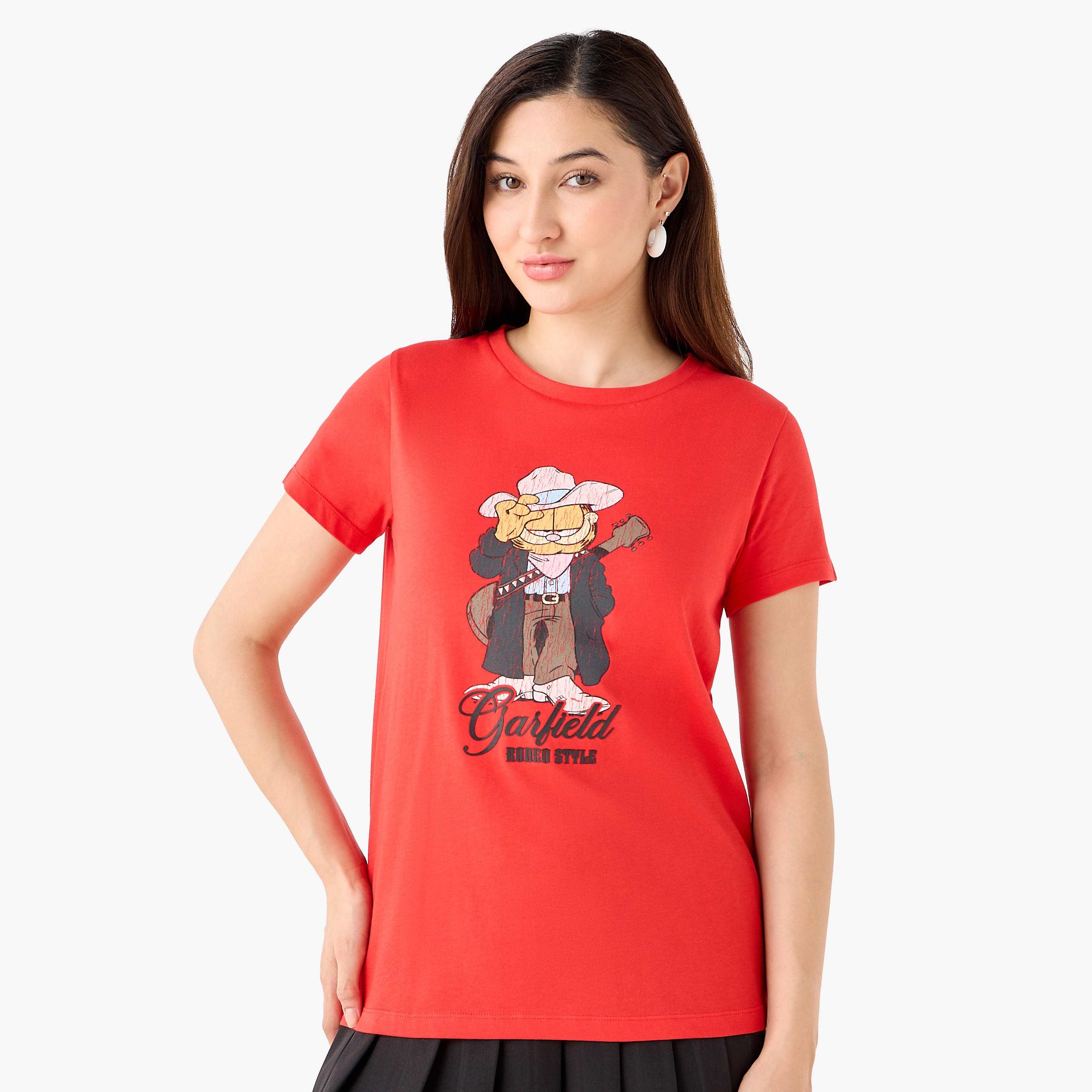 Cotton T-shirt with Garfield Print-women-clothing-tshirts-image-2