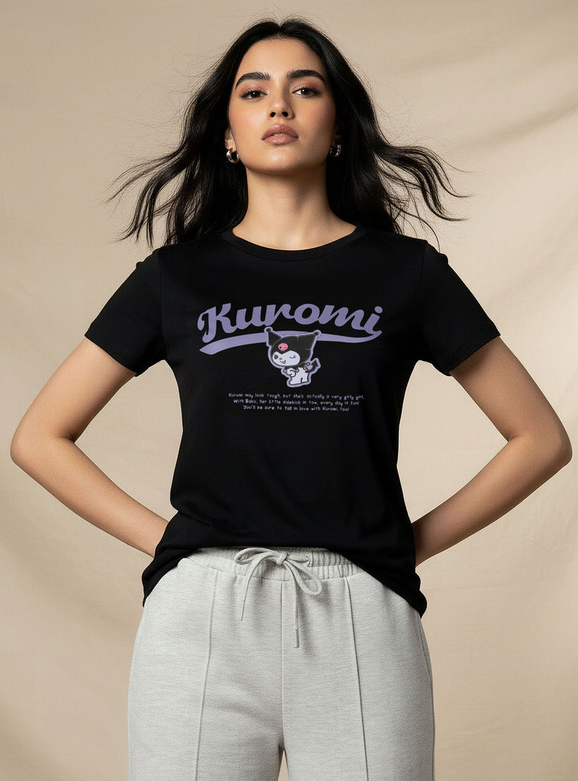 Cotton T-shirt with Kuromi Print-women-clothing-tshirts-image-1