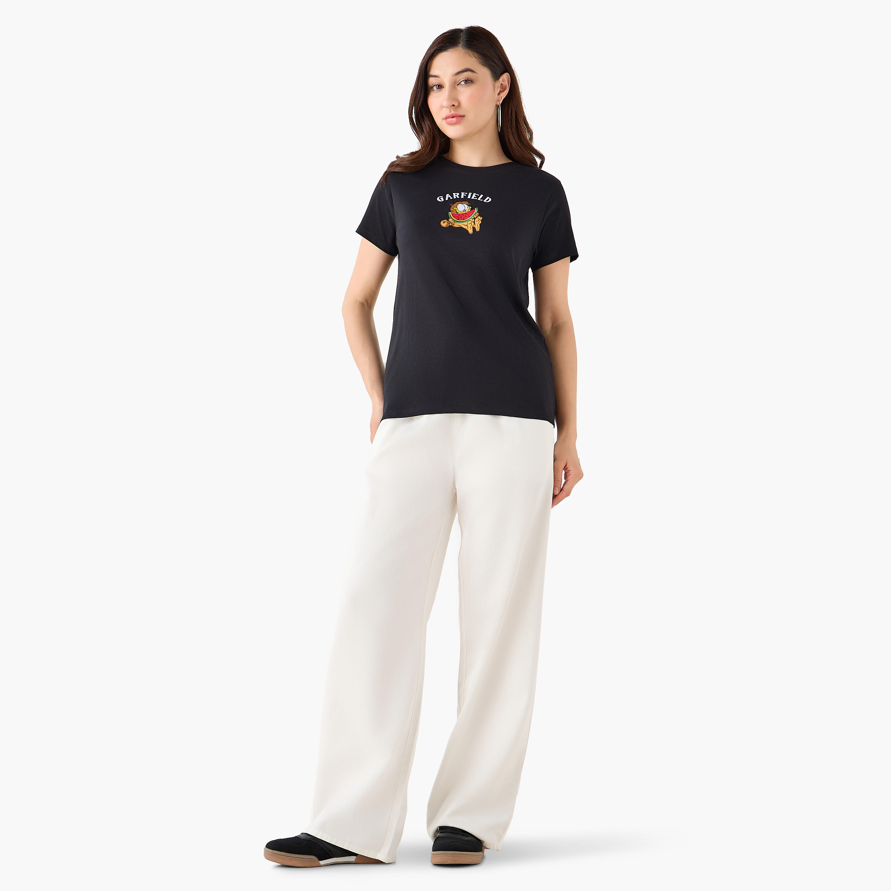 Cotton T-shirt with Garfield Embroidery-women-clothing-tshirts-image-3