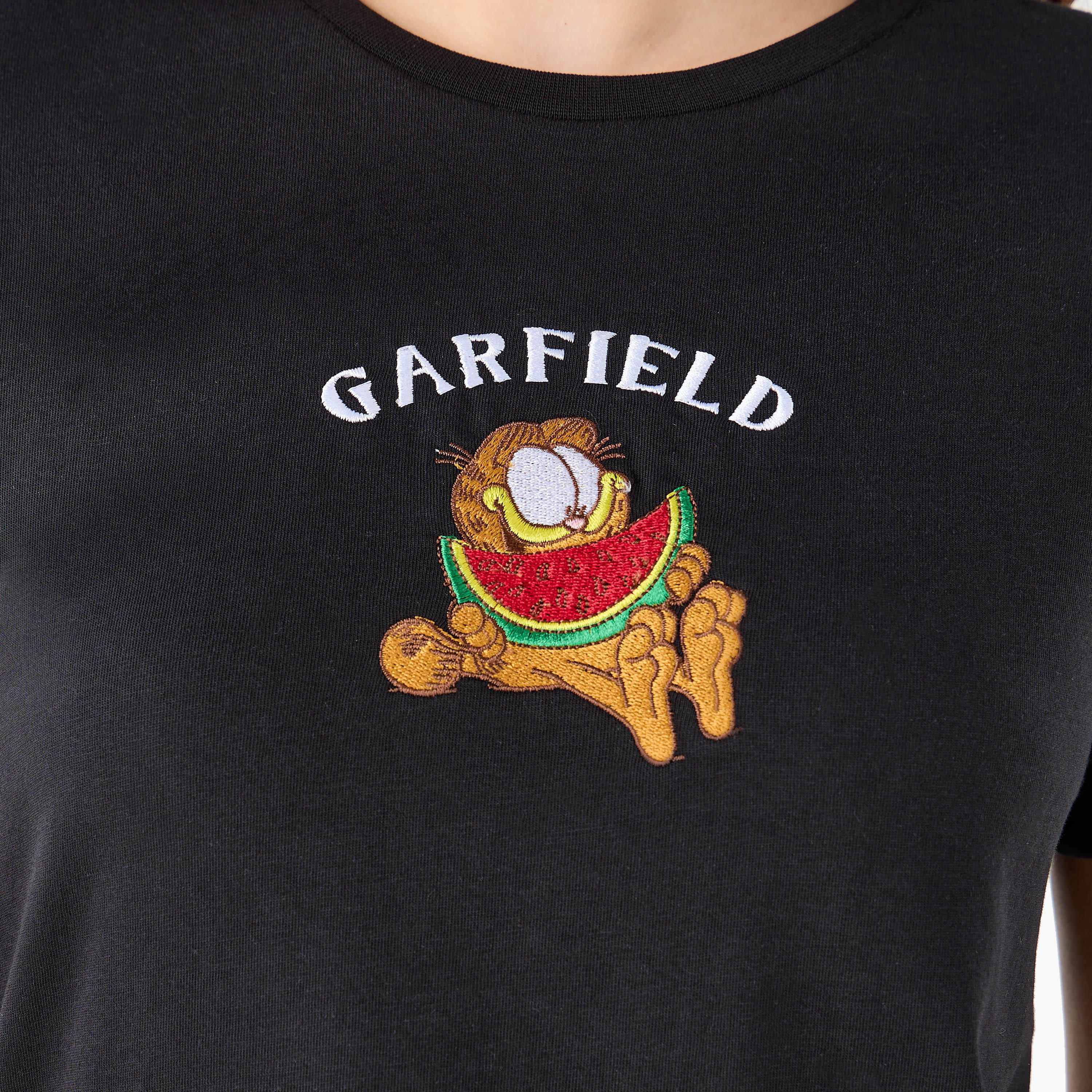 Cotton T-shirt with Garfield Embroidery-women-clothing-tshirts-image-5