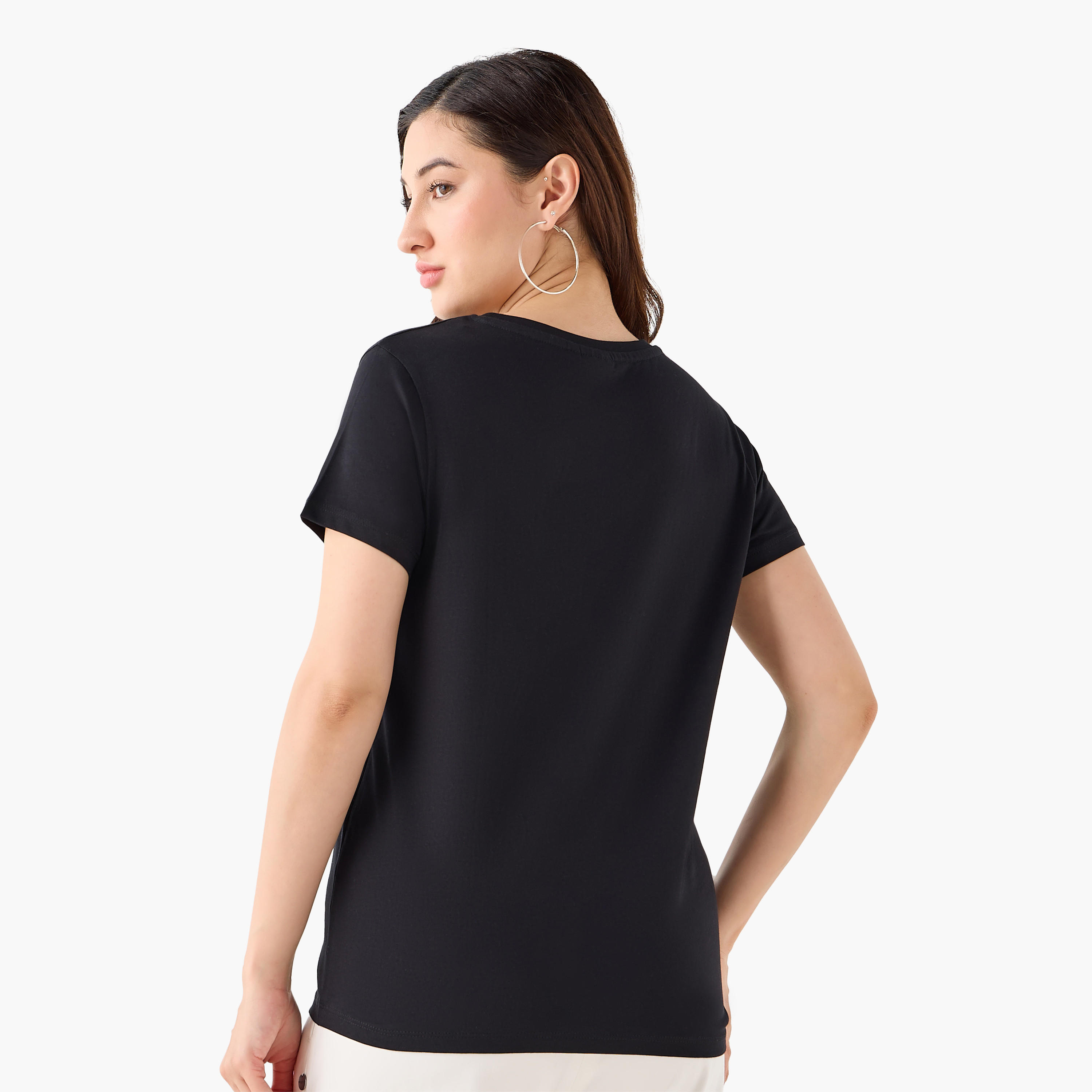 Cotton T-shirt with Garfield Embroidery-women-clothing-tshirts-image-4