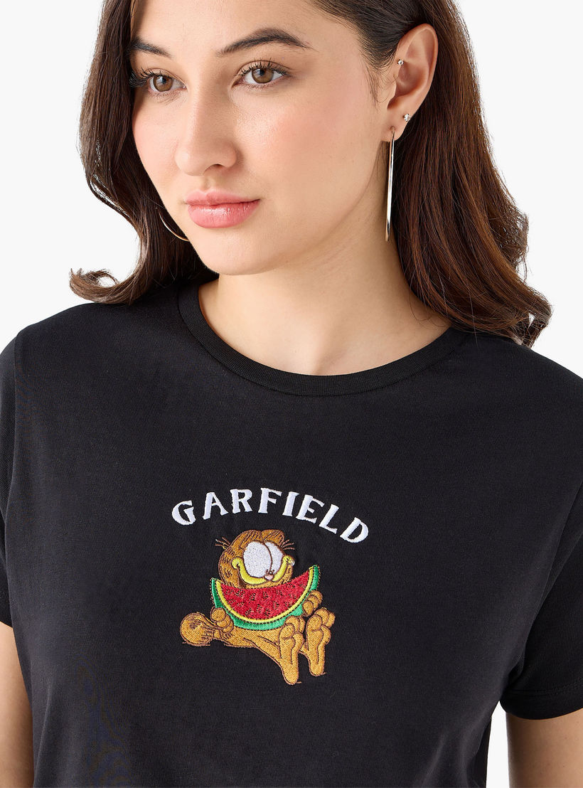 Cotton T-shirt with Garfield Embroidery-women-clothing-tshirts-image-6