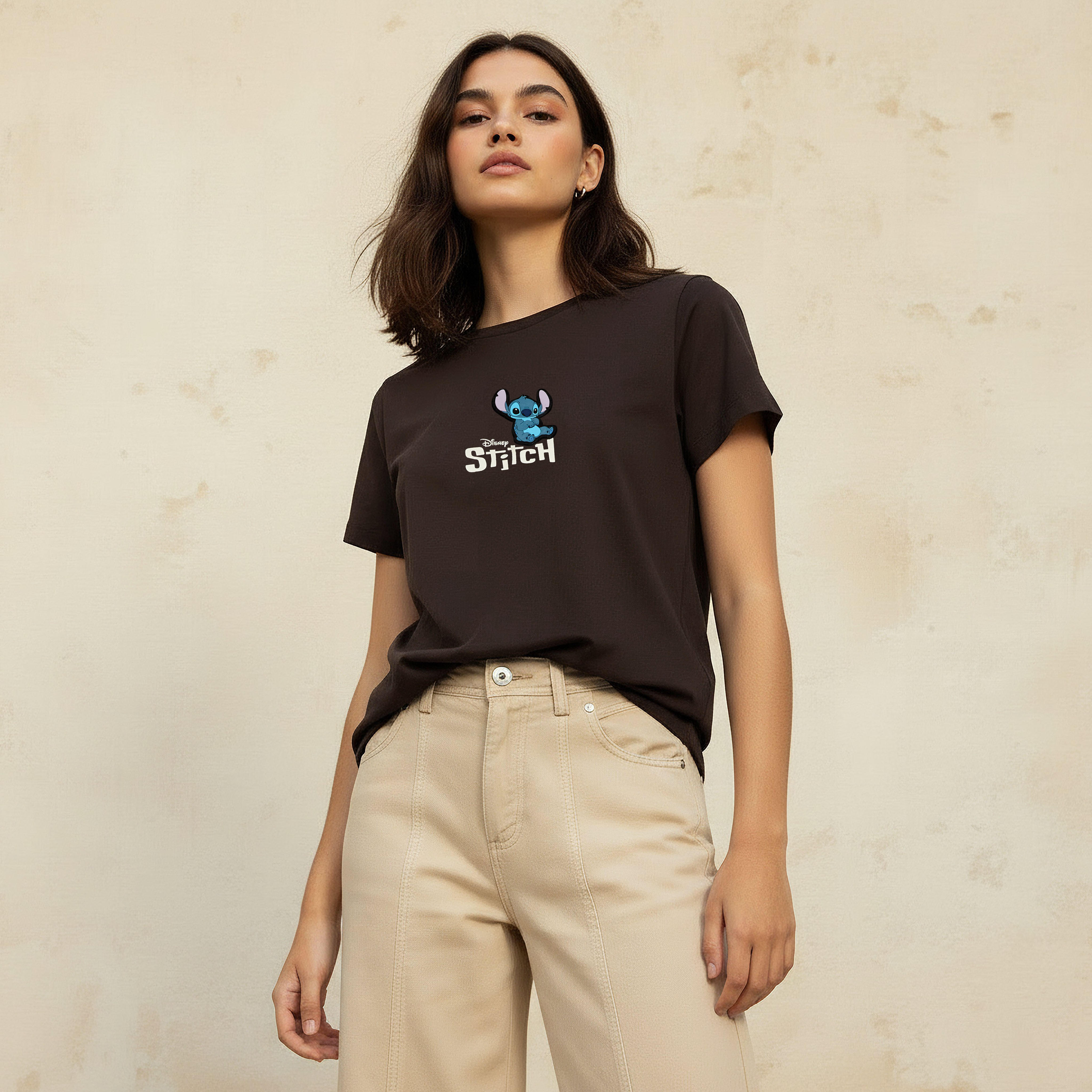 Cotton T-shirt with Stitch Applique Detail-women-clothing-tshirts-image-1