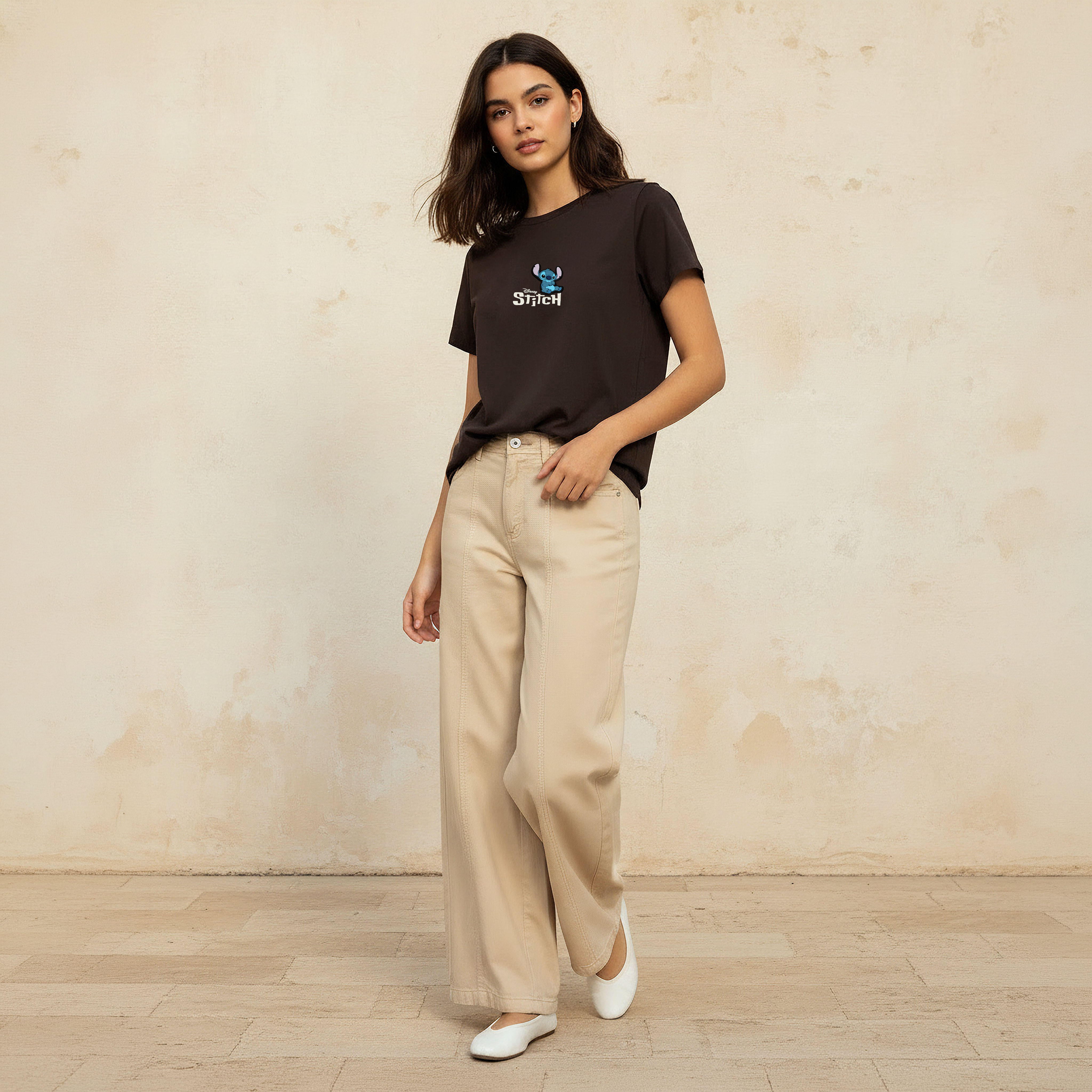 Cotton T-shirt with Stitch Applique Detail-women-clothing-tshirts-image-3