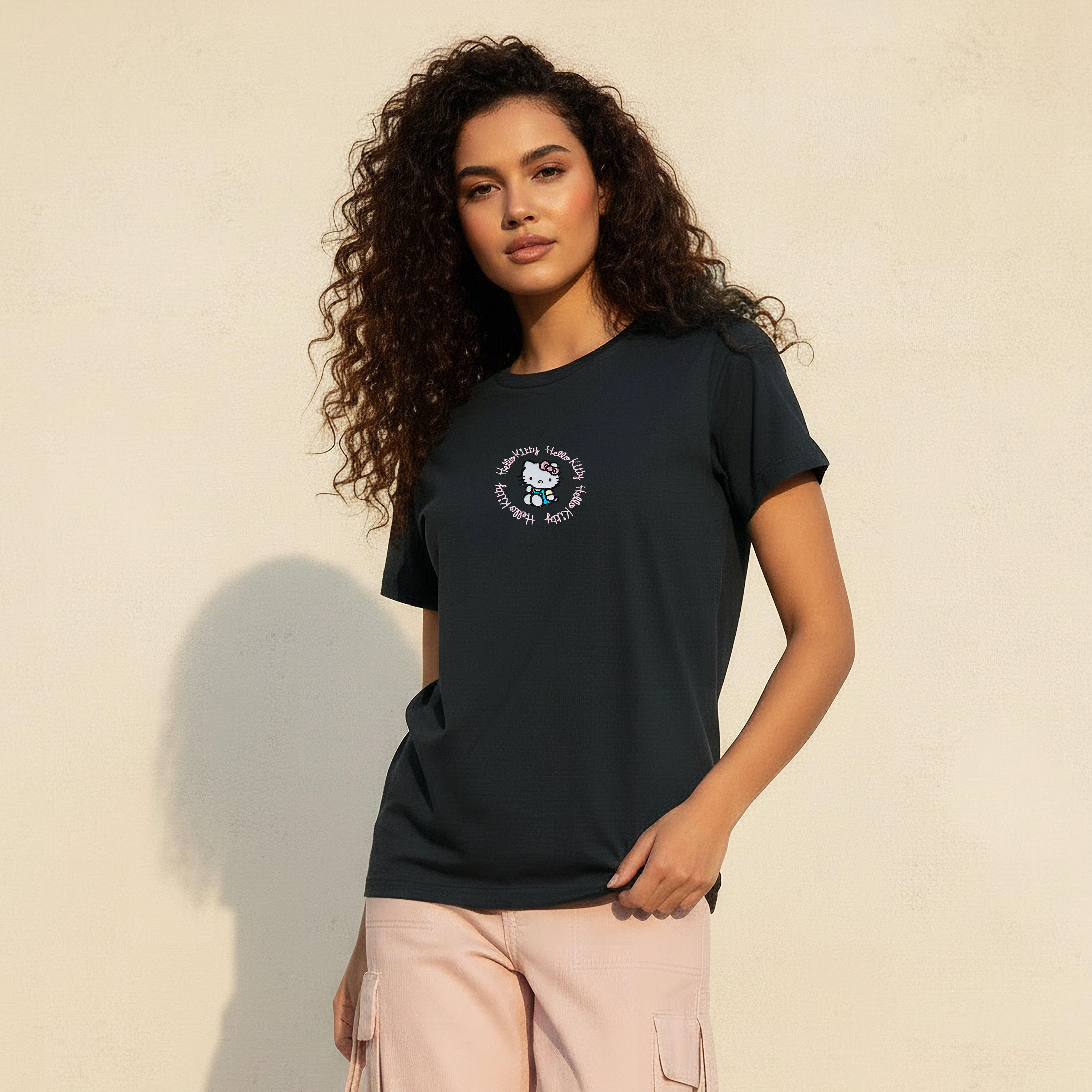 Cotton T-shirt with Hello Kitty Embroidery-women-clothing-tshirts-image-1