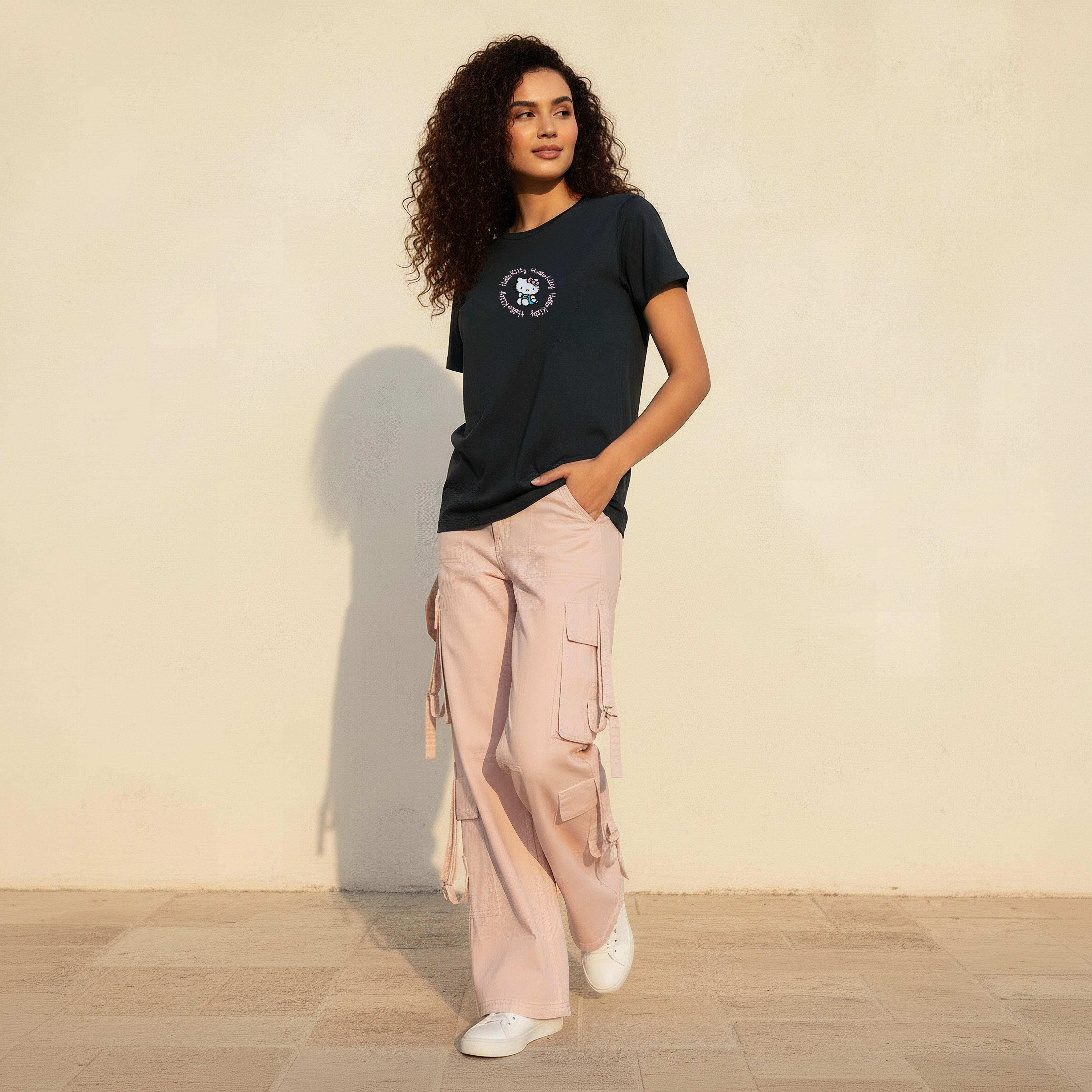 Cotton T-shirt with Hello Kitty Embroidery-women-clothing-tshirts-image-3