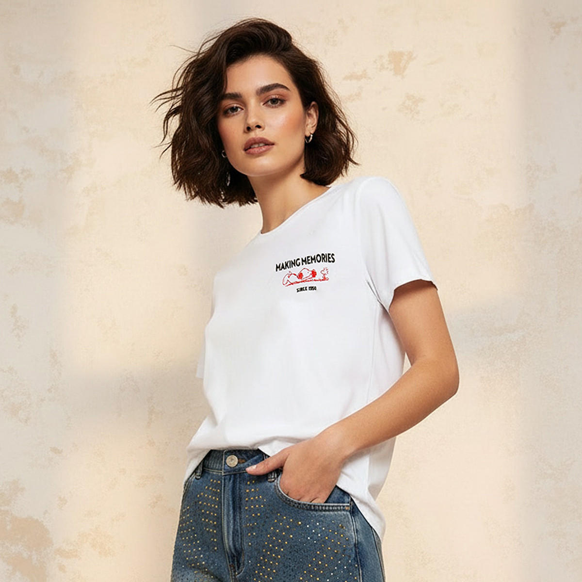 Peanuts Print Cotton T-shirt-women-clothing-tshirts-image-3