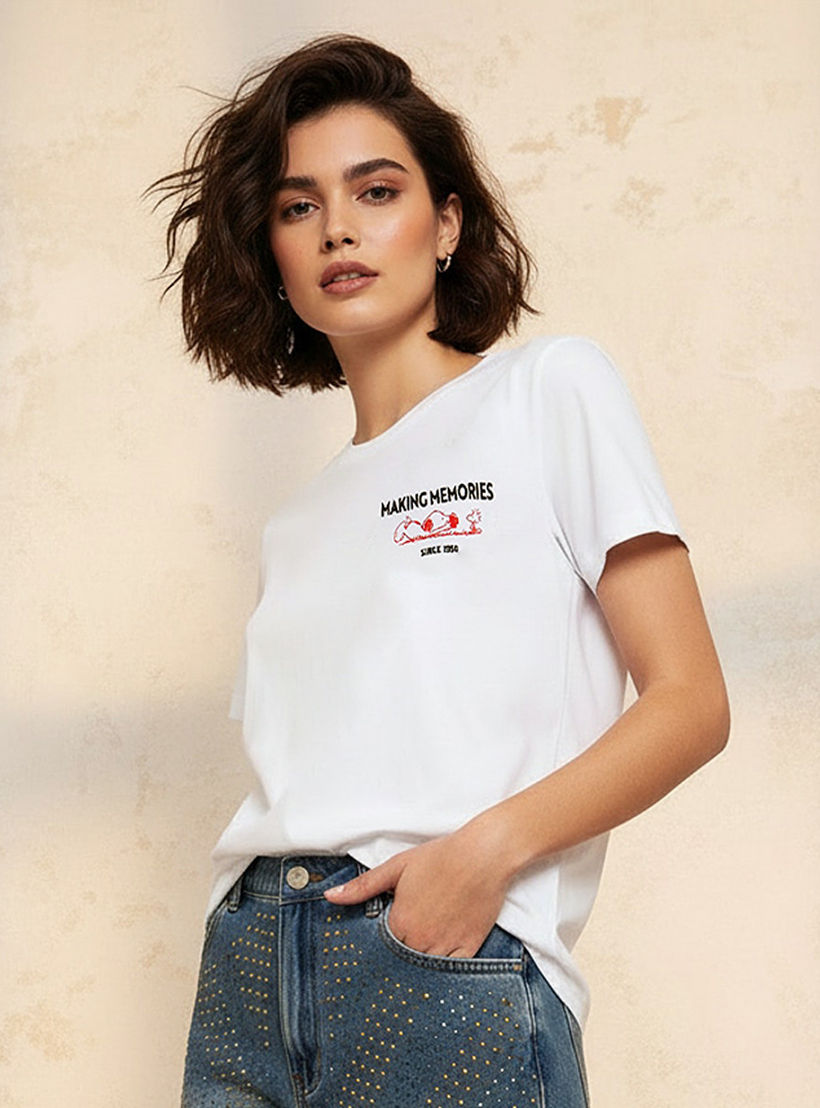Peanuts Print Cotton T-shirt-women-clothing-tshirts-image-3