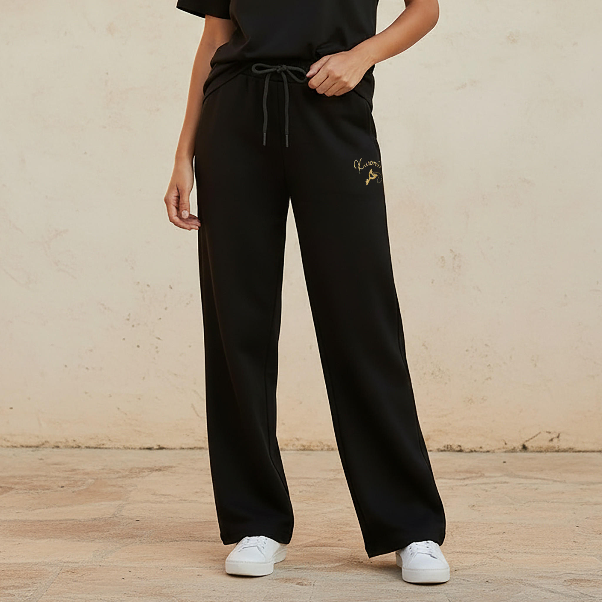 Relaxed Fit Pants with Kuromi Embroidery-women-clothing-bottoms-joggers-image-1