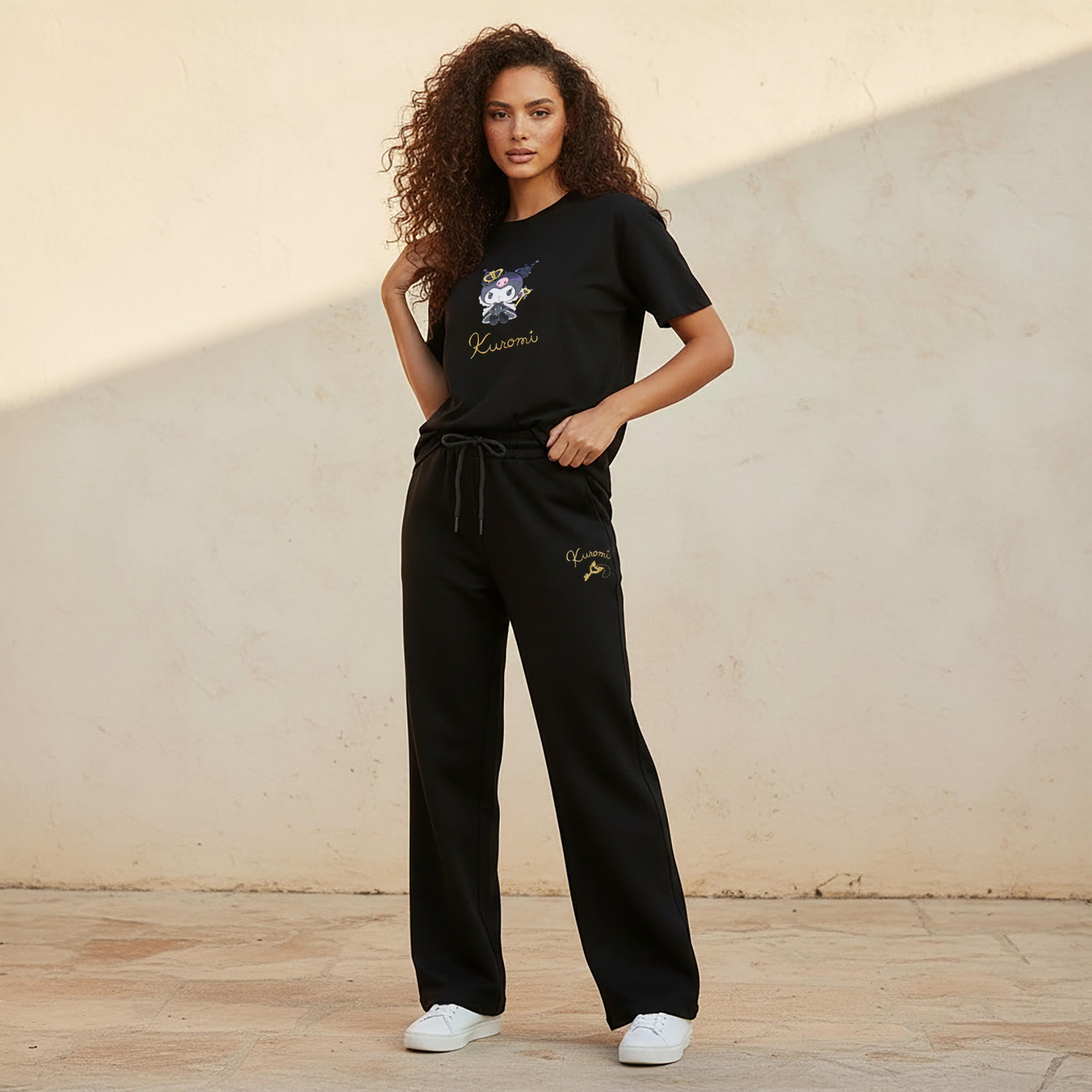 Relaxed Fit Pants with Kuromi Embroidery-women-clothing-bottoms-joggers-image-3