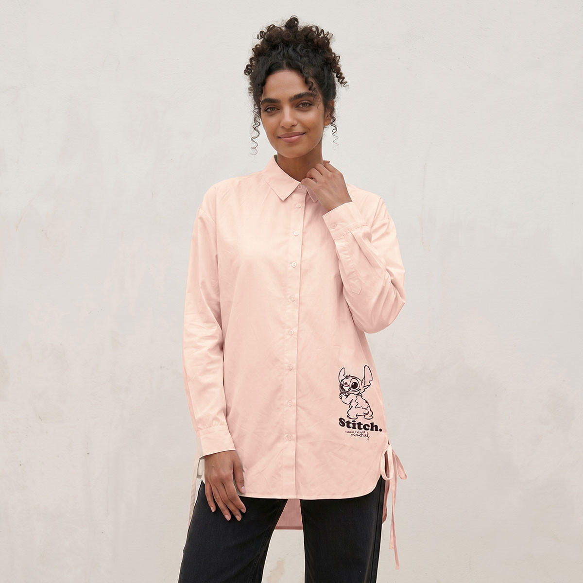 Stitch Cotton Shirt with High Low Hem-women-clothing-shirtsandblouses-shirts-image-1
