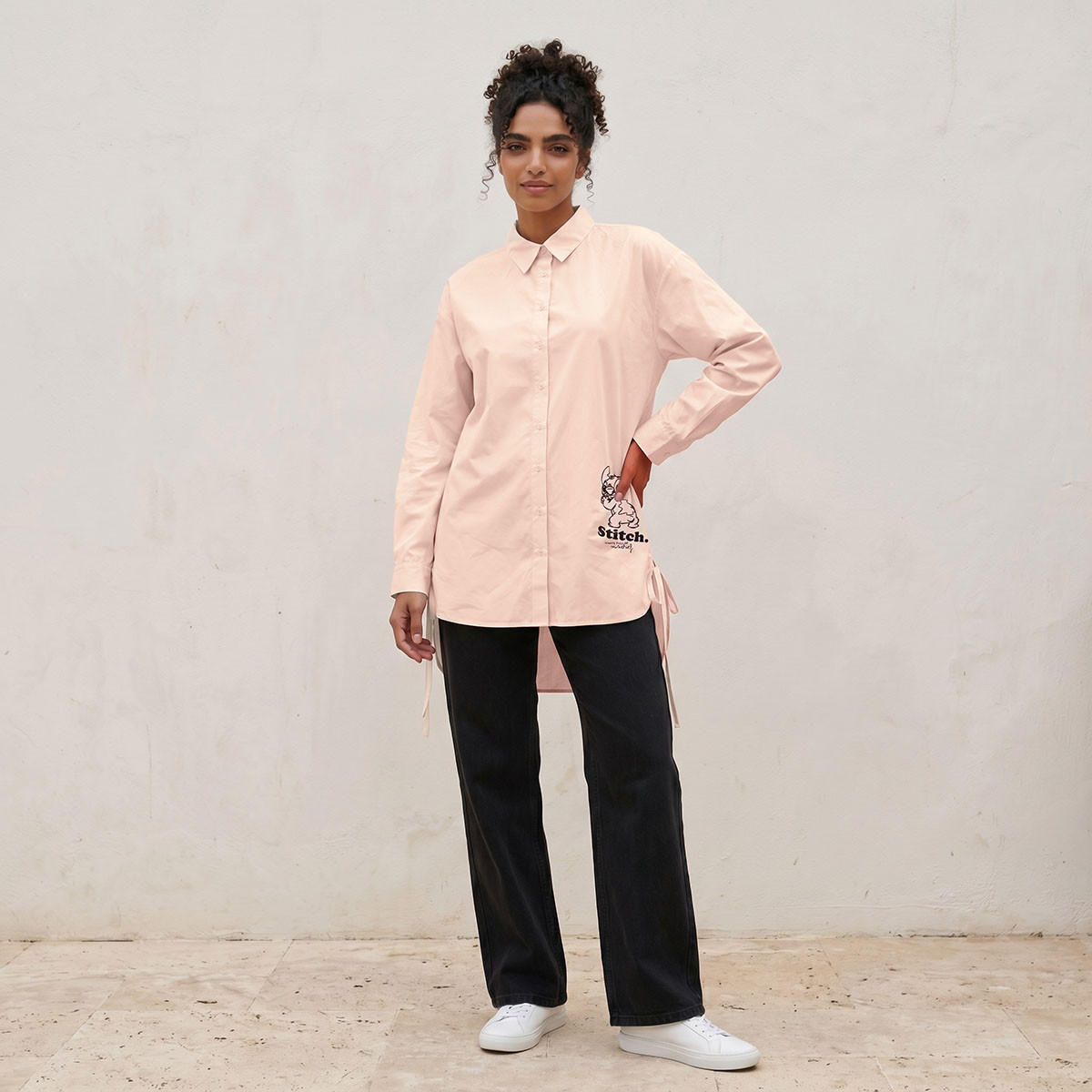 Stitch Cotton Shirt with High Low Hem-women-clothing-shirtsandblouses-shirts-image-3