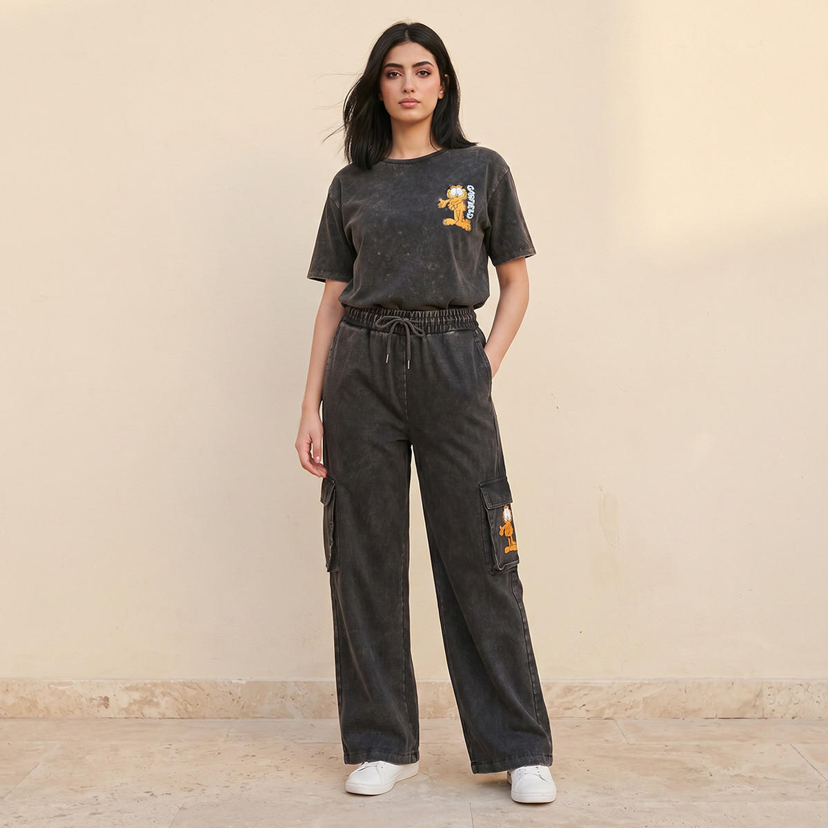 Garfield Regular Fit Cotton Cargo Pants Acid Wash-women-clothing-trousers-image-3