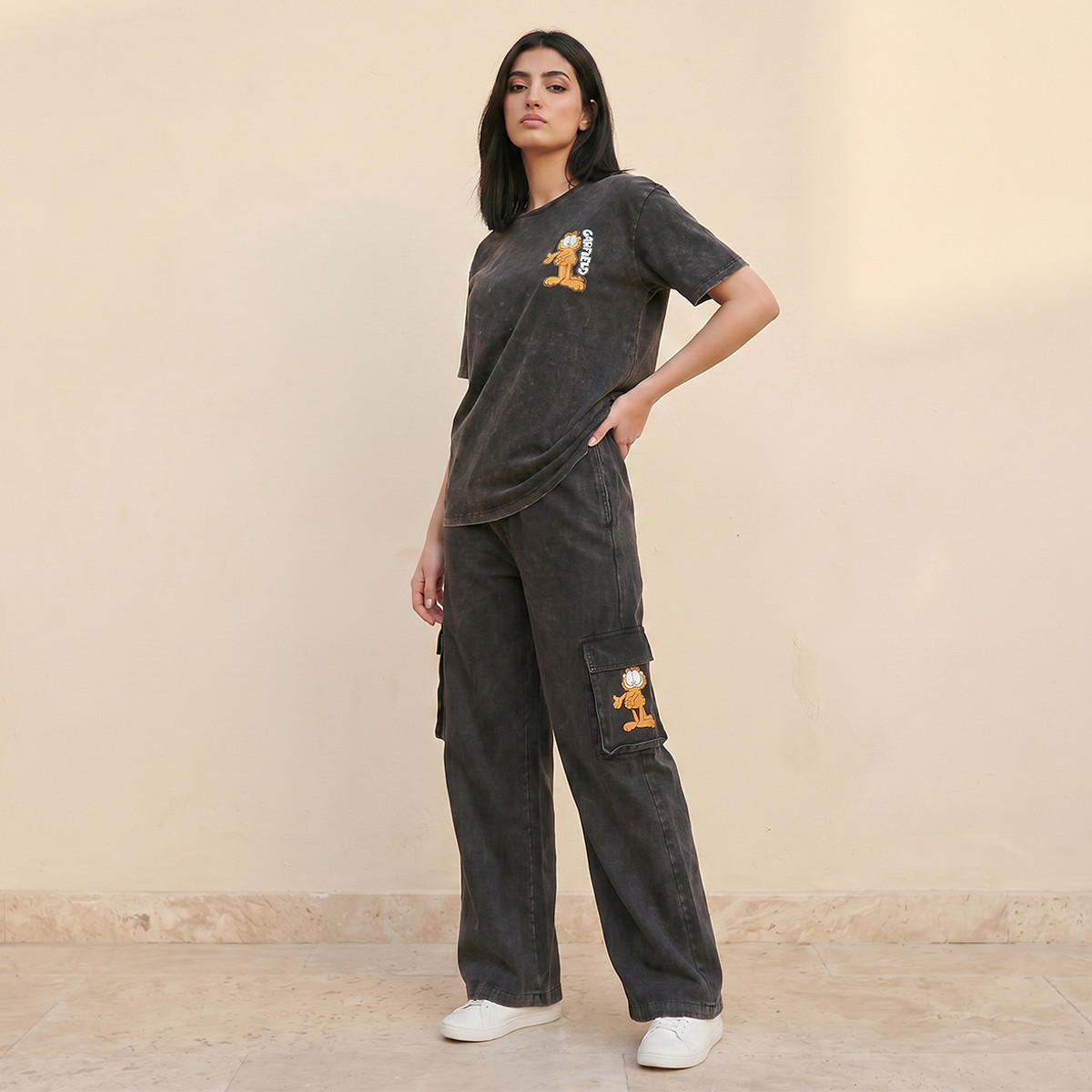 Garfield Regular Fit Cotton Cargo Pants Acid Wash-women-clothing-trousers-image-5