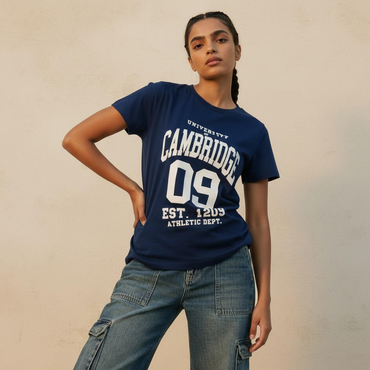تيشيرت قطن بقصة عادية وطبعات كامبريدج-women-clothing-tshirts-image-1