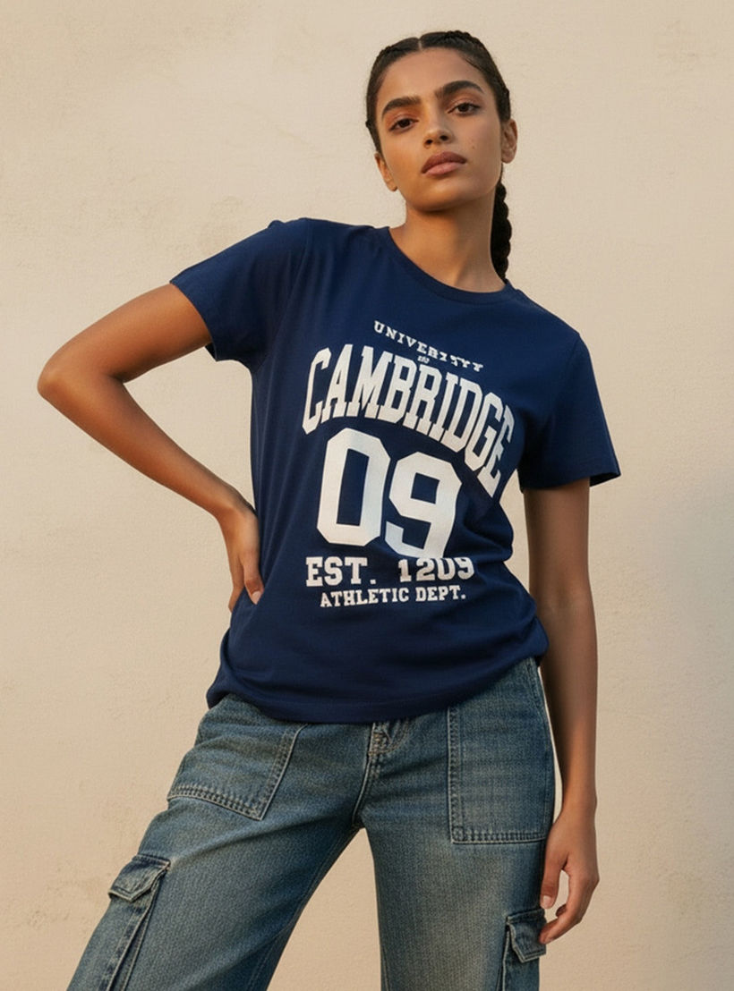 تيشيرت قطن بقصة عادية وطبعات كامبريدج-women-clothing-tshirts-image-1