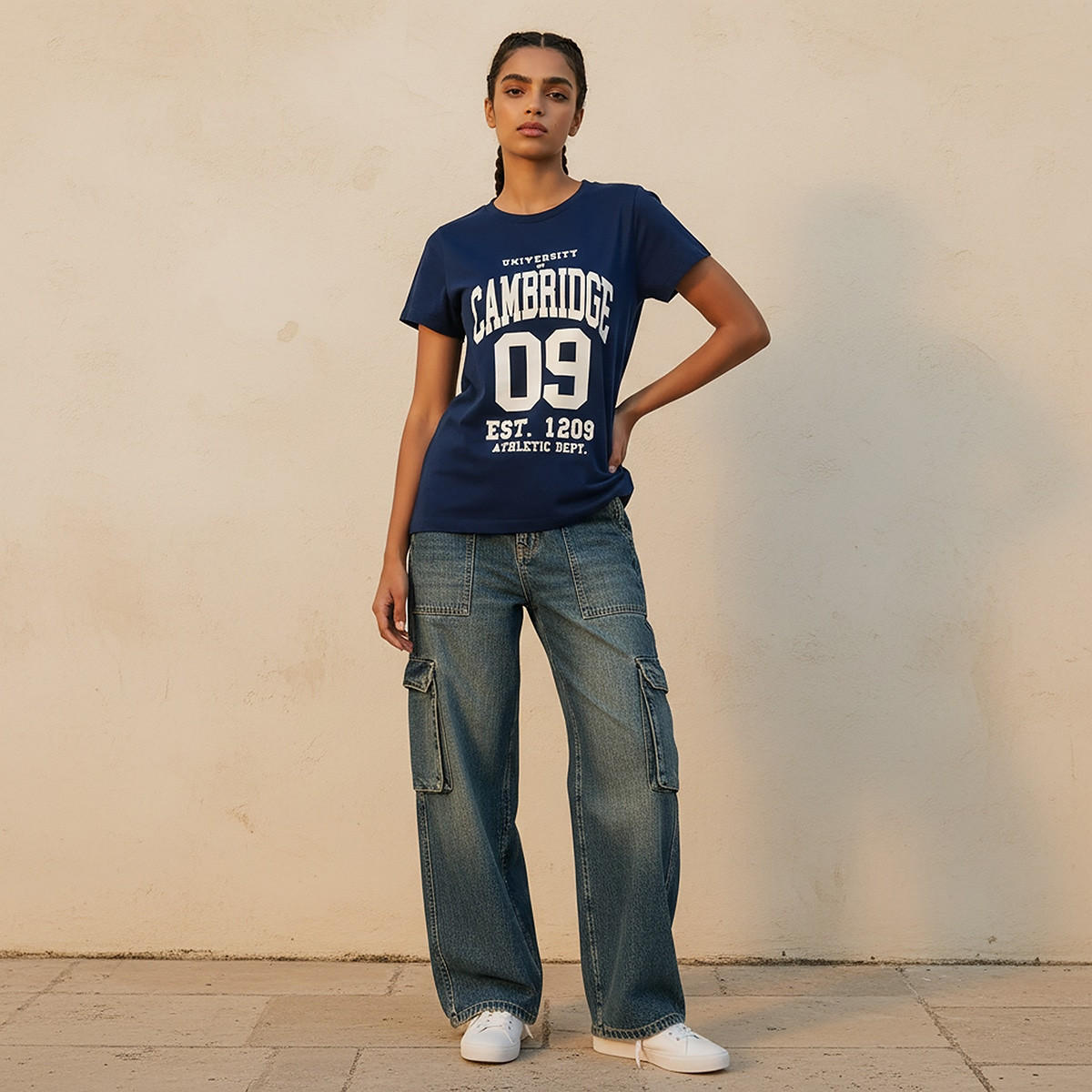 تيشيرت قطن بقصة عادية وطبعات كامبريدج-women-clothing-tshirts-image-3