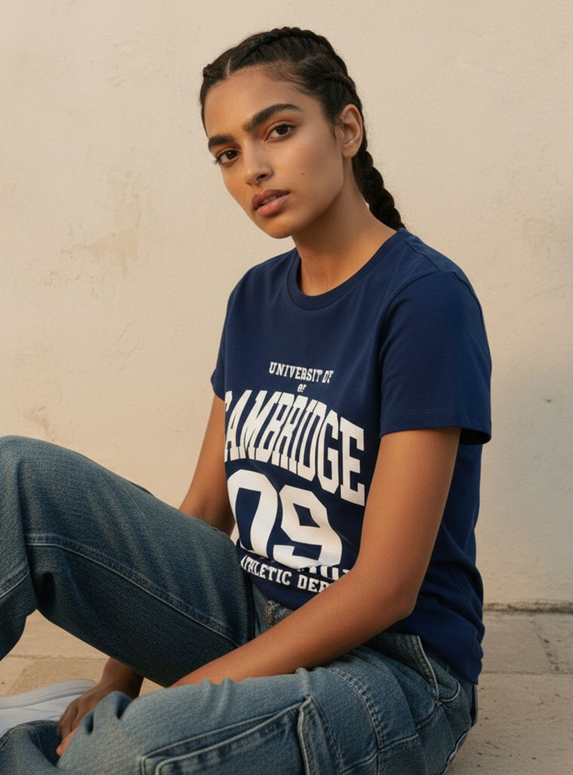 تيشيرت قطن بقصة عادية وطبعات كامبريدج-women-clothing-tshirts-image-5